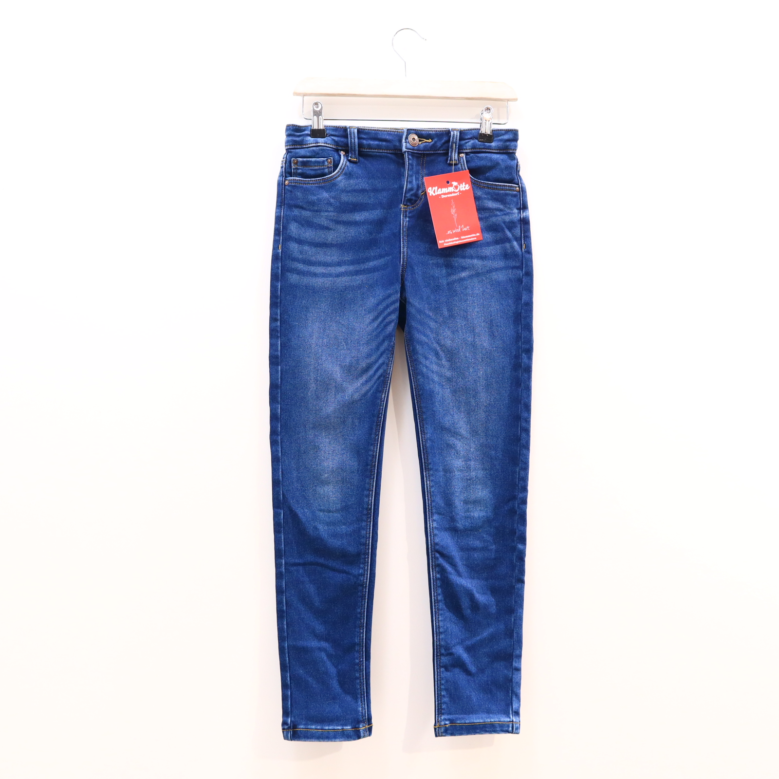 Hose C&A Jeans 146 blau Denim Knopf/Reißverschluß/verstellb. Bund Skinny