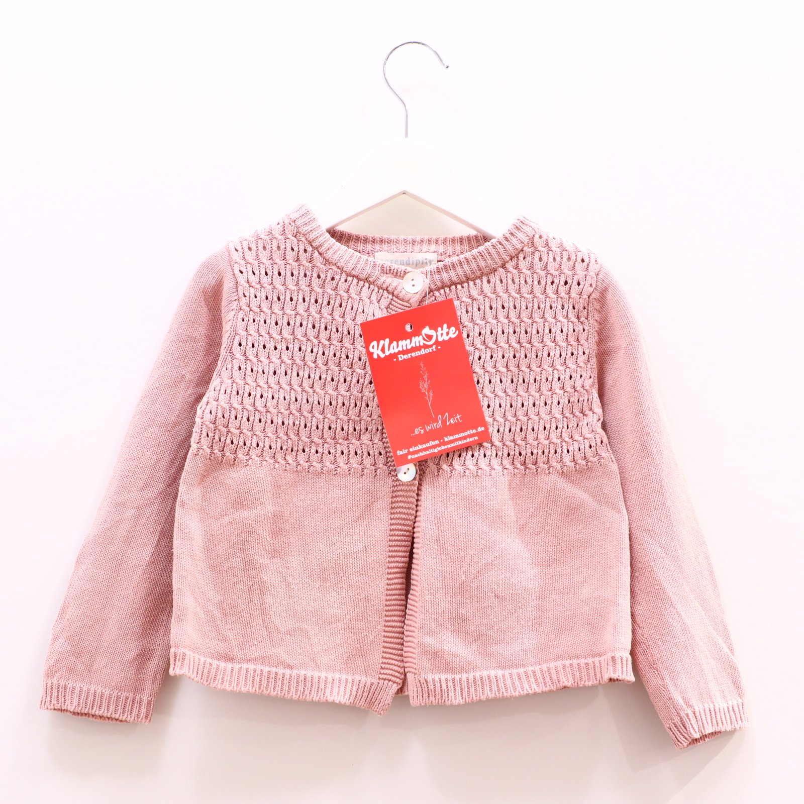 Oberteil serendipitiy 92 rosa pointelle Strickjacke Biobaumwolle Perlumuttknöpfe