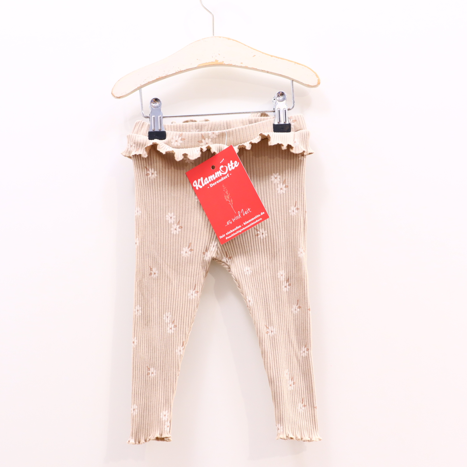 Hosen & Strampler Kappdahl 80 sand Alloverprint/Blumen/Rüsche Legging Baumwolle/Elasthan/Rippstrick Gummibandzug