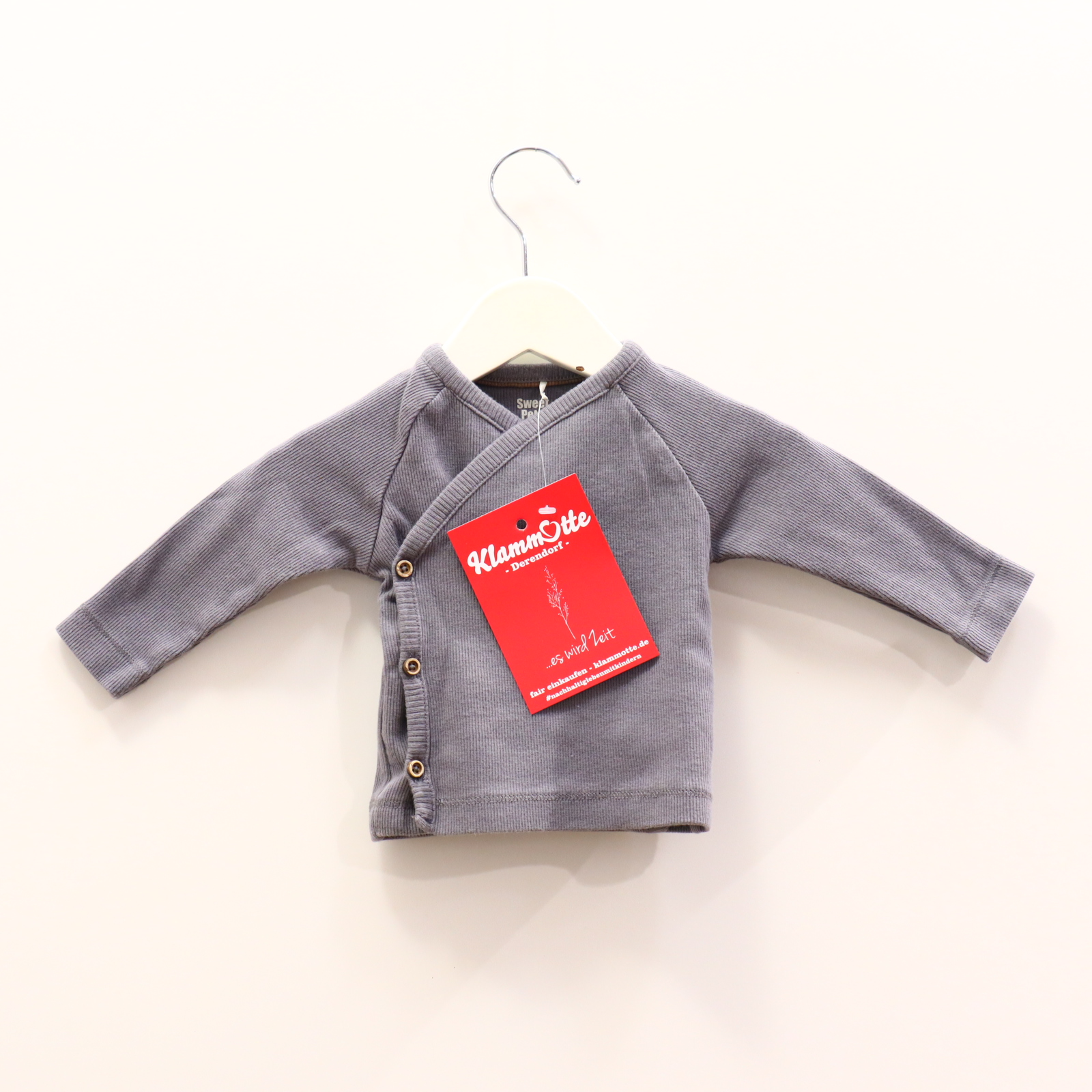 Oberteil PreNatal 56 grau Rippstrick langarm Shirt/Wickelshirt Bio-Baumwolle/Elasthan