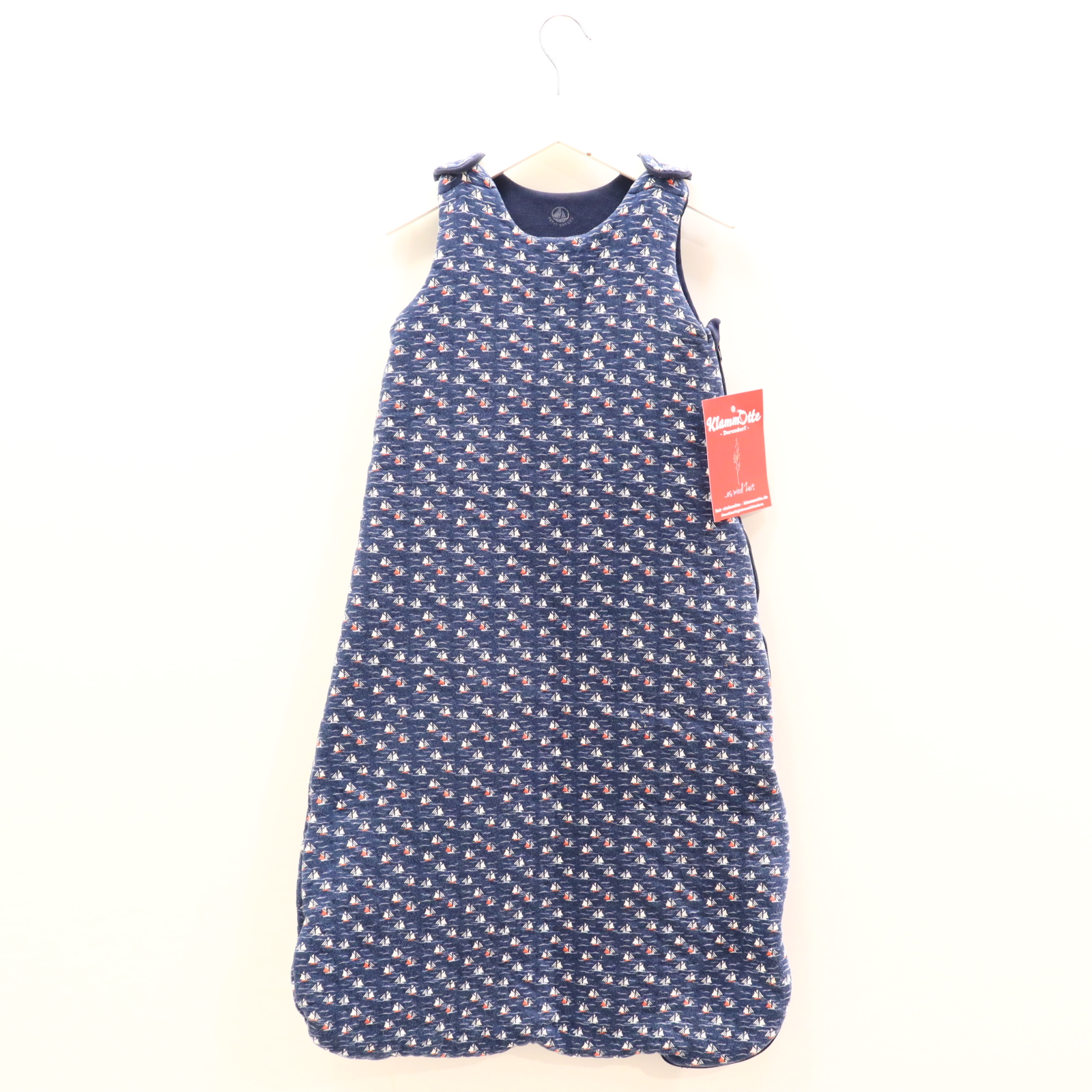 Schlafsack Petit bateau 70cm/80cm blau Alloverprint/Logo Baumwolle/wattiert 2.1 TOG mitwachsend!
