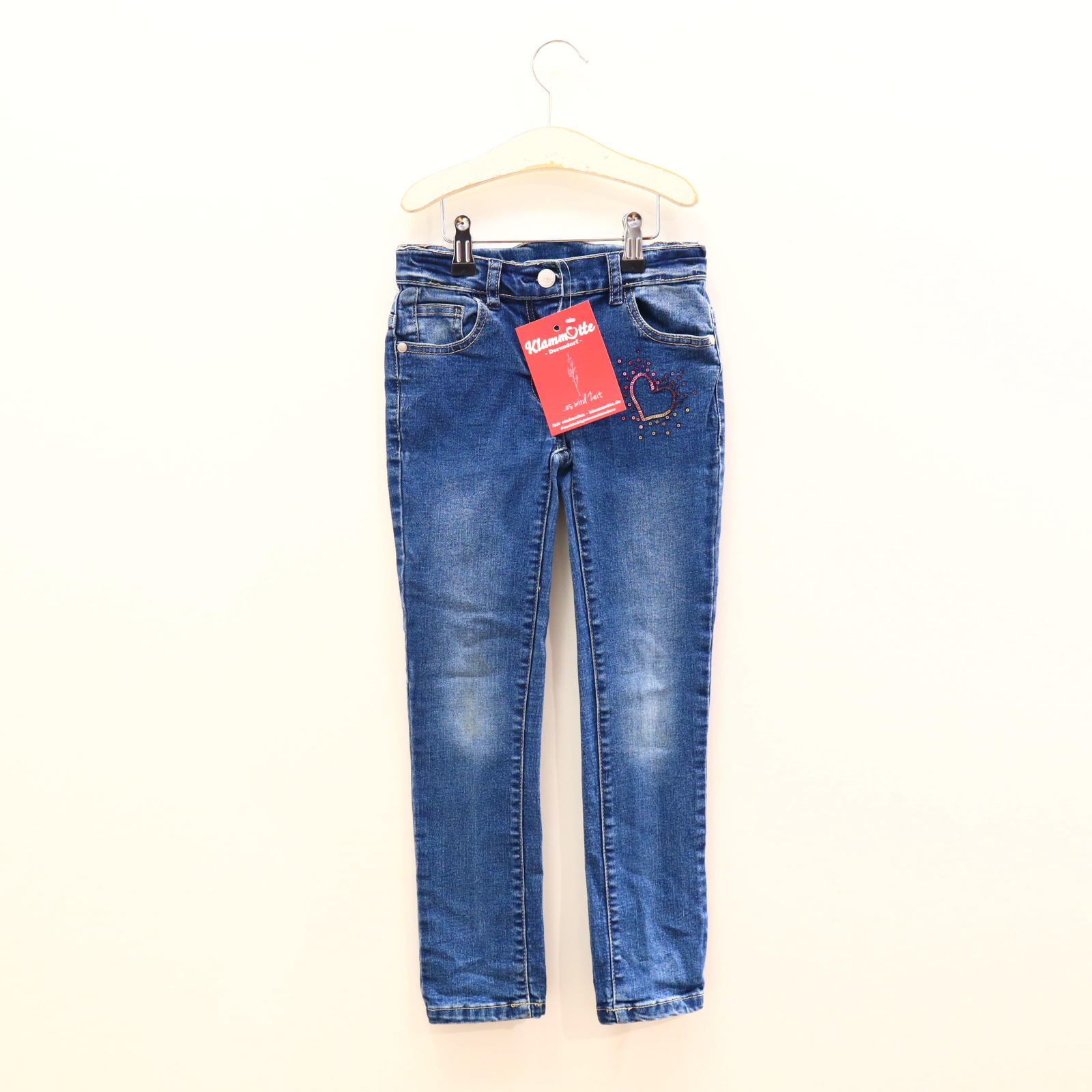 Hose Topolino Jeans 122 blau Pailetten Denim Knopf/Reißverschluß/verstellb. Bund Skinny