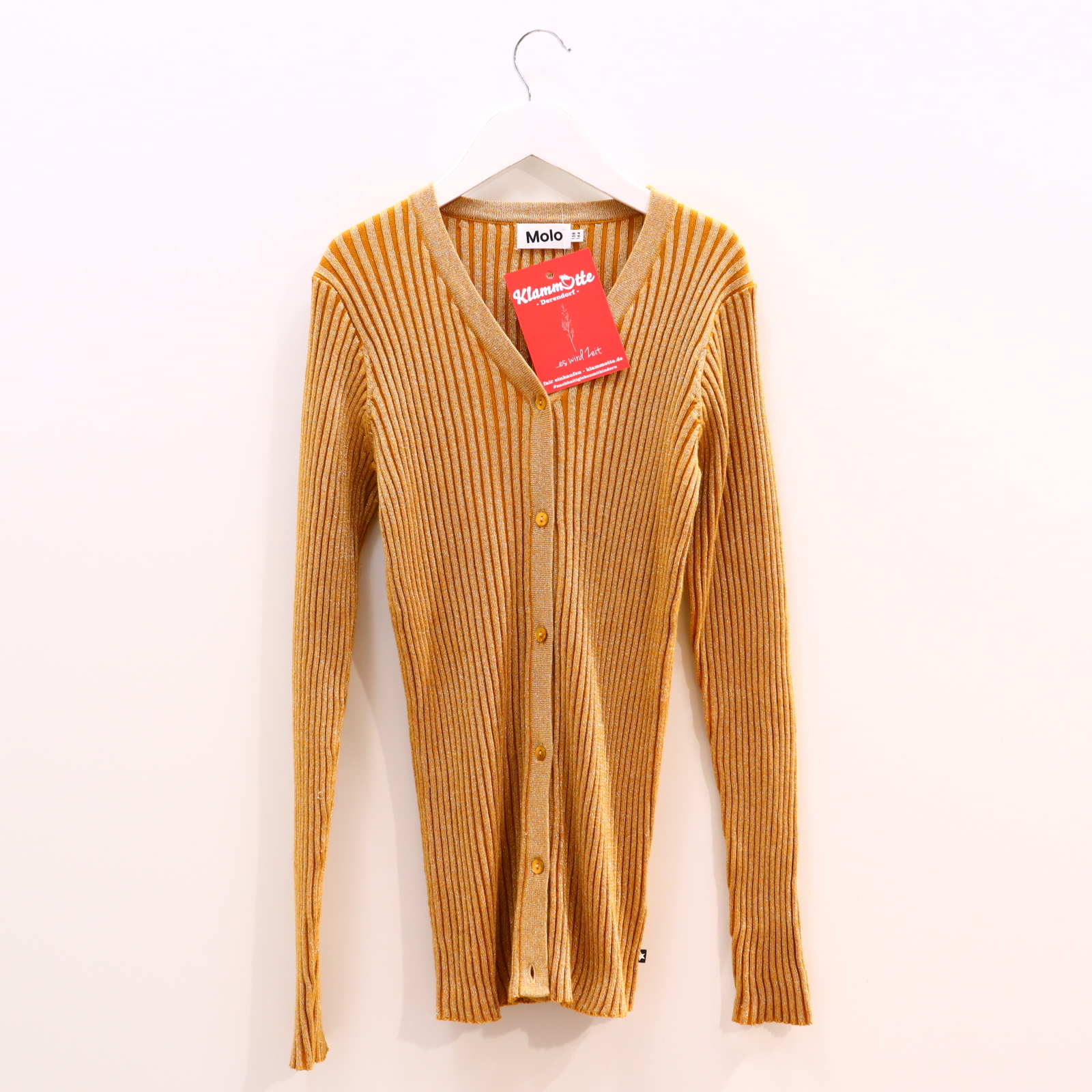 Oberteil Molo 158/164 gold/caramell glitzer/Rippstrick Strickjacke Baumwolle/Lurex