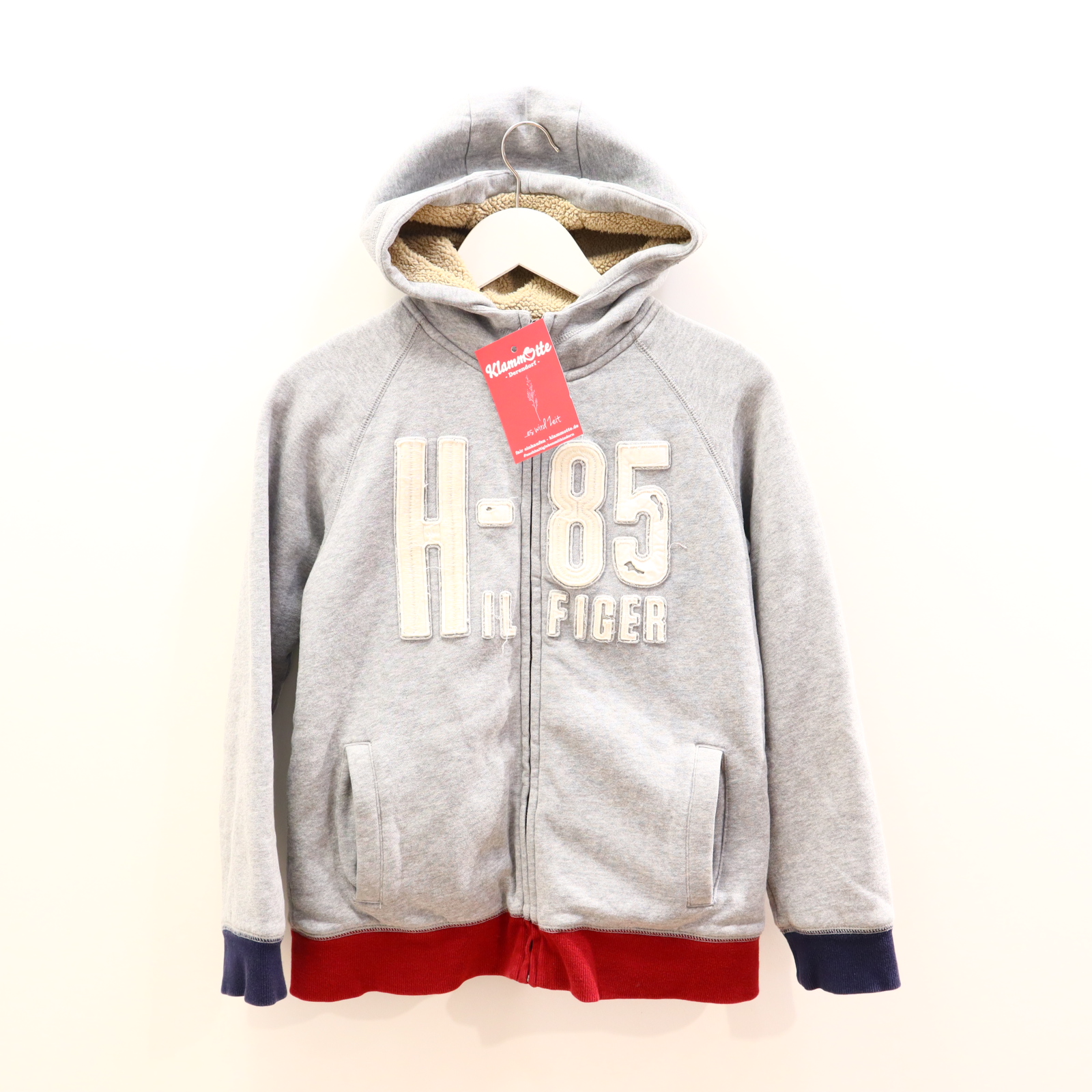 Oberteil TOMMY HILFIGER Gr. 152/Gr. 158/Gr. 164 Kapuzenjacke rot Baumwolle/Polyester Applikation/Logo/melange Teddyfutter