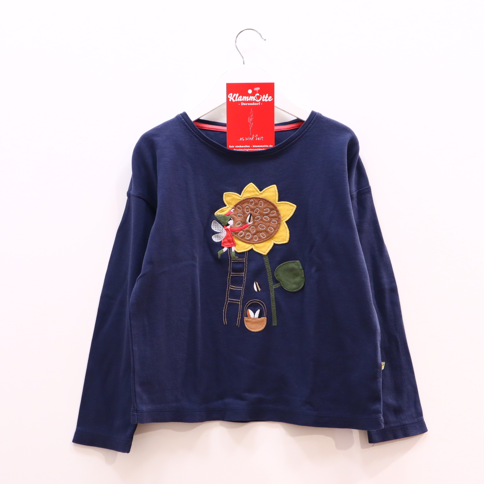 Oberteil frugi 128/134 blau Applikation/Blumen langarm Shirt Biobaumwolle
