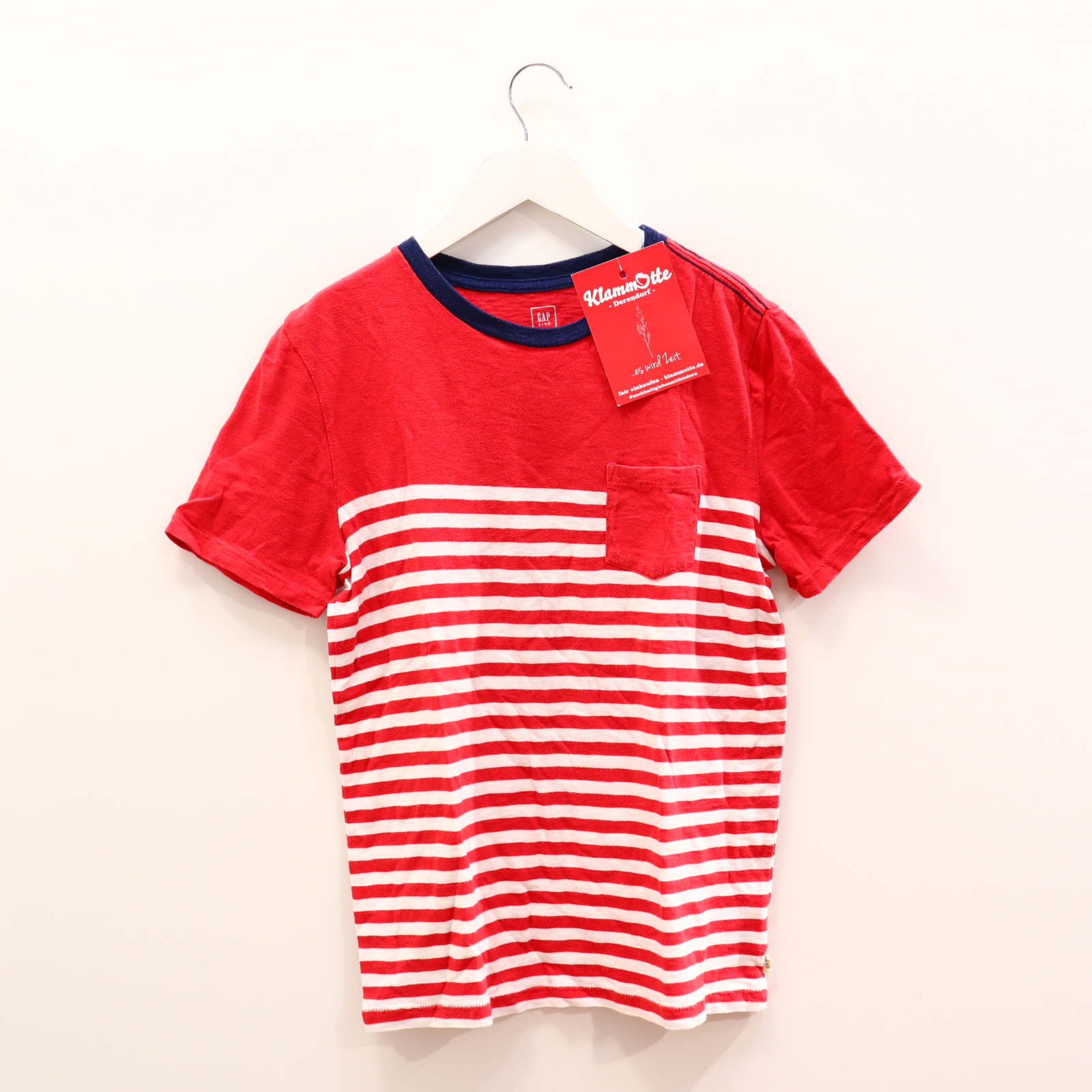 Oberteil GAP Gr. 140 kurzarm Shirt blau/rot/weiß Baumwolle gestreift