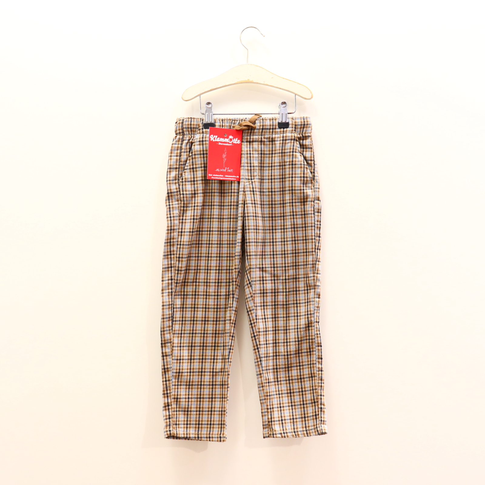Hose H&M 116 Stoffhose hellblau/sand/caramell gestreift Gummibandzug/Kordelzug Elasthan/Polyester/Viskose Pull-On/relaxed ganz leichtes Pilling