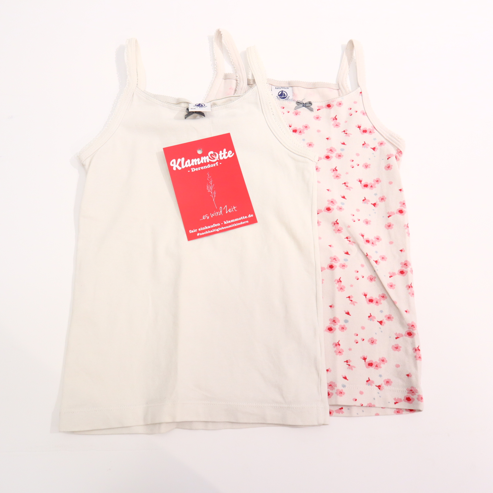 Oberteil PETIT BATEAU 116 weiß Alloverprint/Blumen Träger-Unterhemd/2er Set Baumwolle