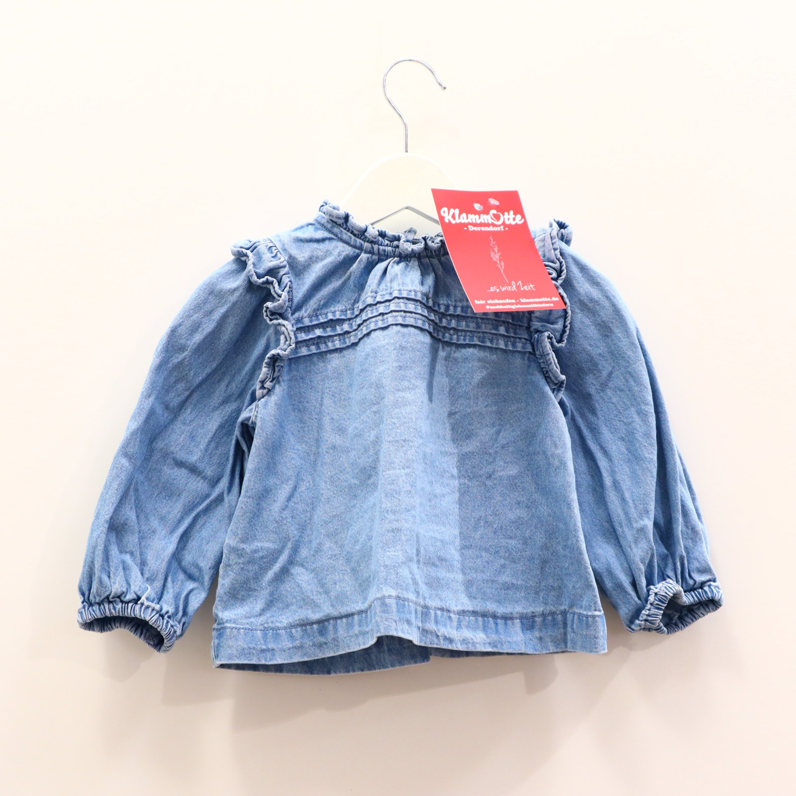 Oberteil MANGO 80 blau Volants Bluse/langarm Baumwolle