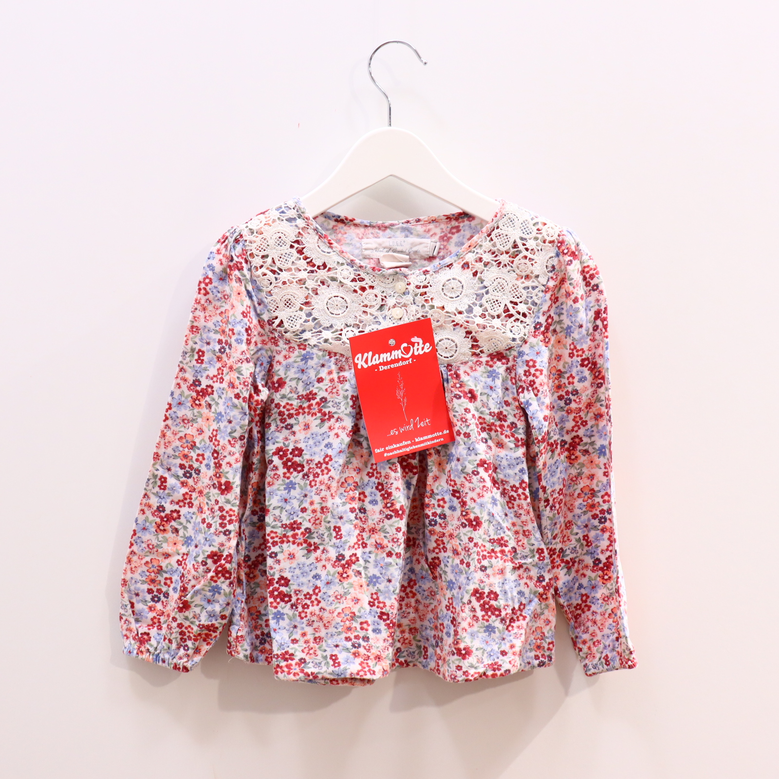 Oberteil H&M 110 bunt/creme Alloverprint/Blumen/Spitze Bluse/langarm Viskose