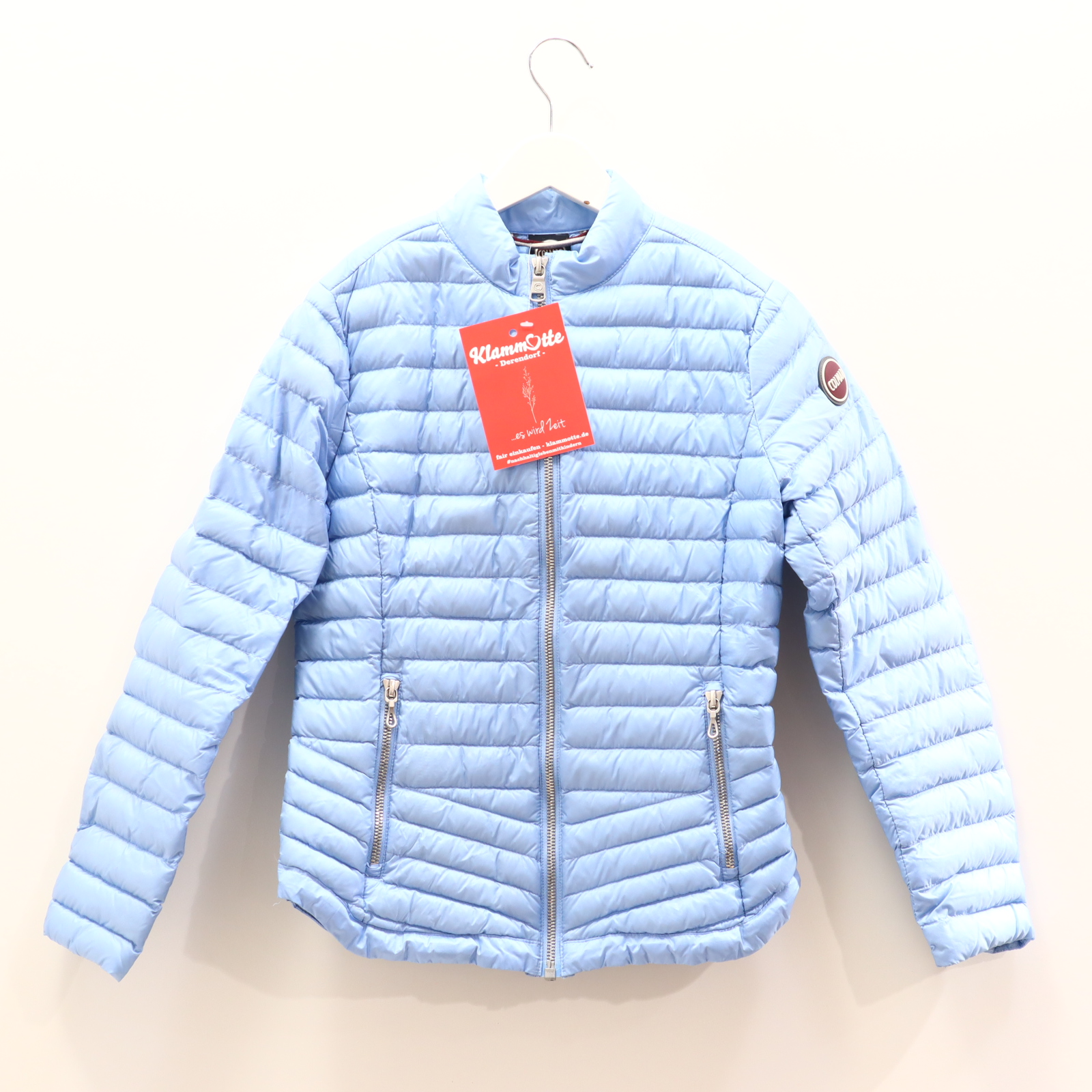 Jacke COLMAR leichte Daunenjacke 140 Daunen/Federn hellblau Frühjahr/Sommer/Übergang Applikation/Logo