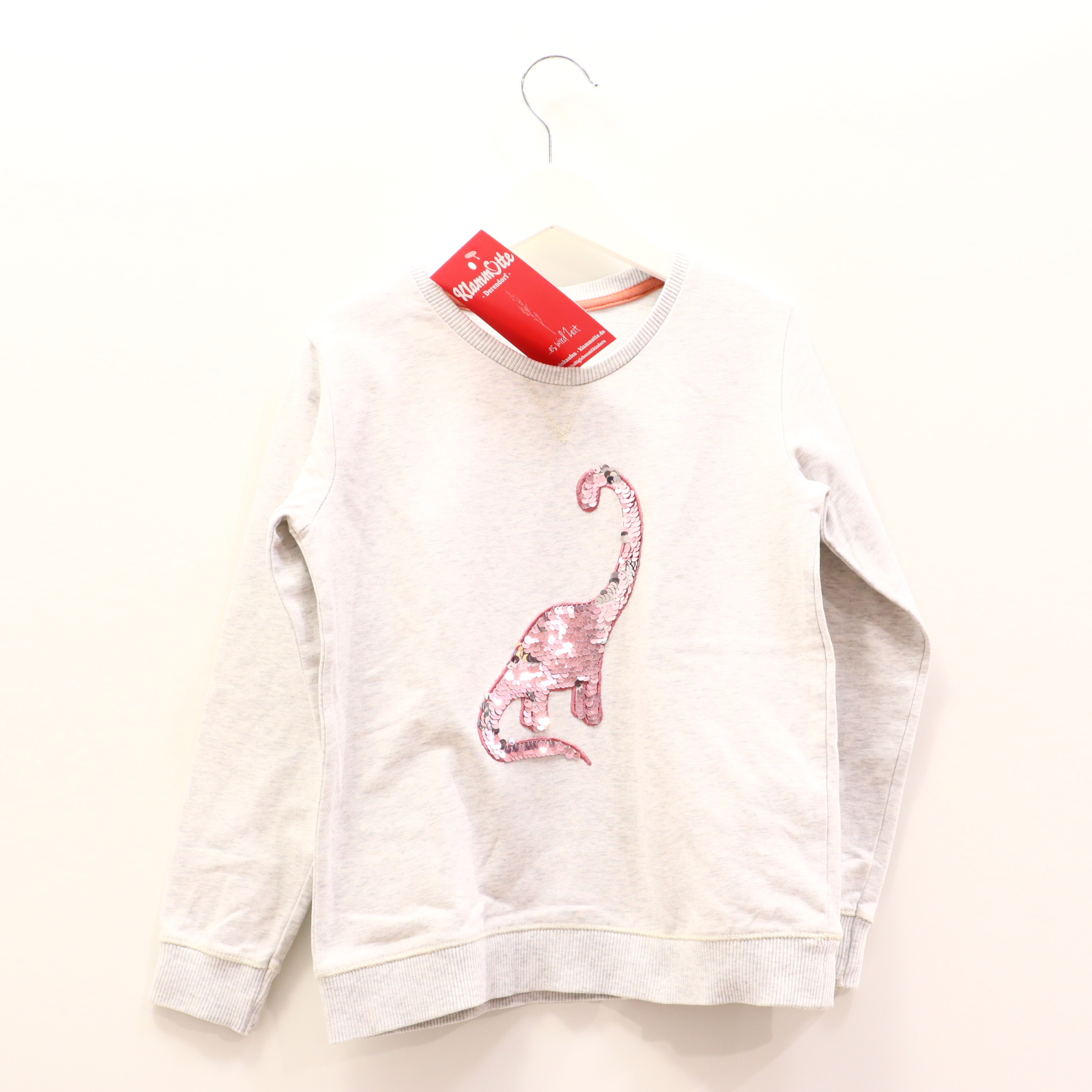 Oberteil ESPRIT 116/122 grau melange/Wendepailetten Sweatshirt Baumwolle/recycelte Baumwolle Dinosaurier