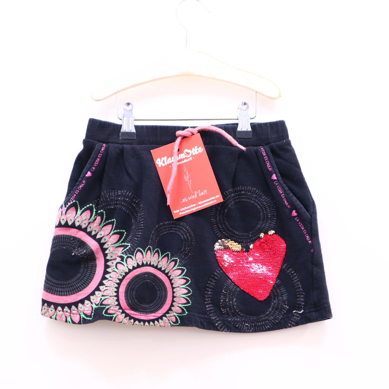 Kleider & Röcke Desigual Sweatrock 134/140 schwarz Alloverprint/Wendepailetten Gummibandzug