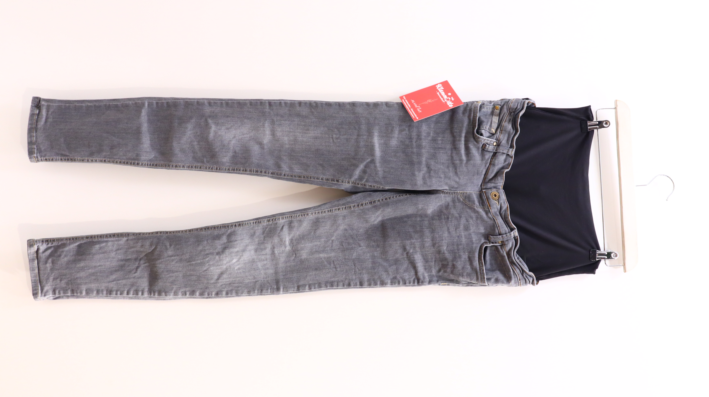 Hose Queen Mum 36/38 Jeans grau denim Skinny High rib/verstellbar W28