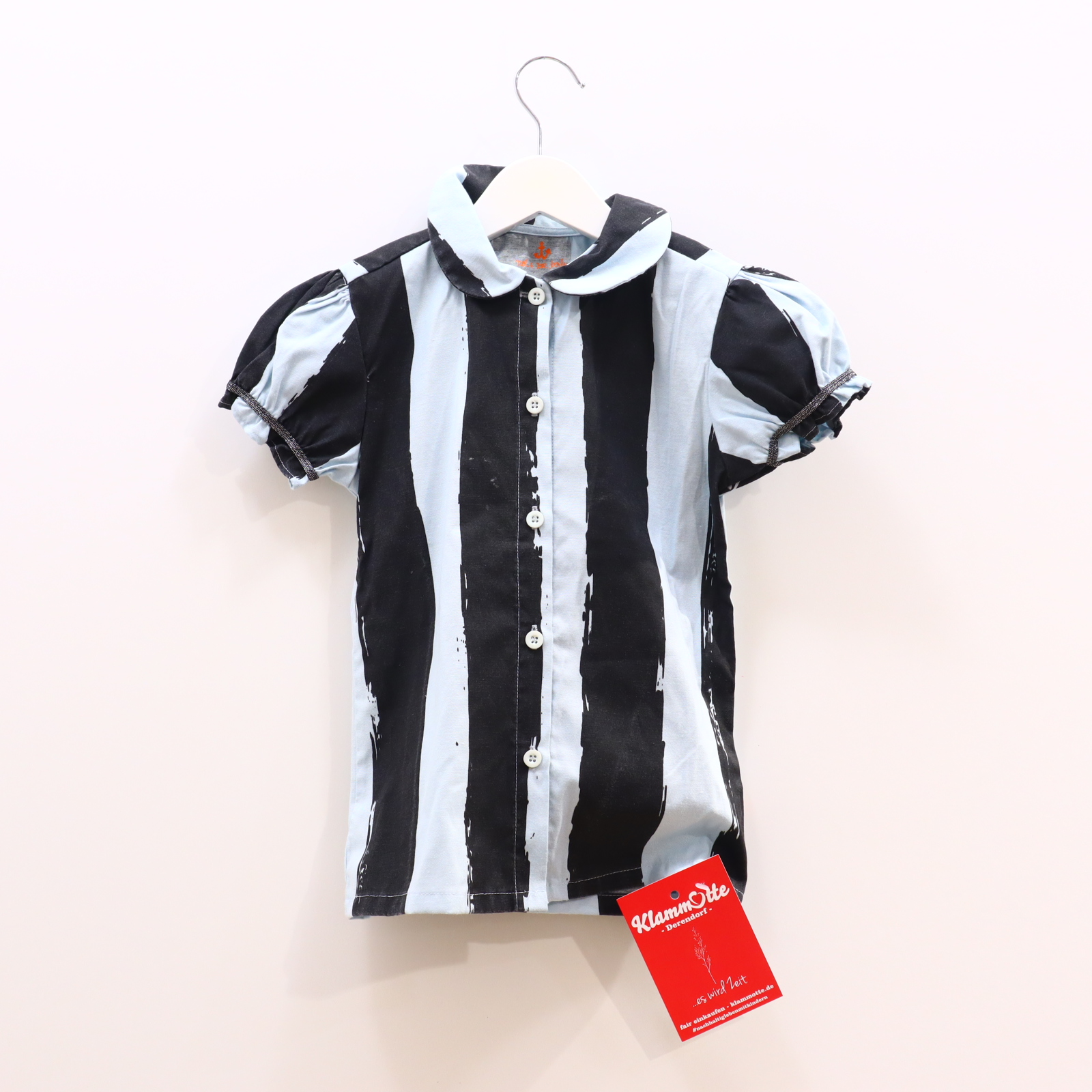 Oberteil noe & zoe 128 hellblau/schwarz Borde/gestreift Bluse/kurzarm Baumwolle/Polyester