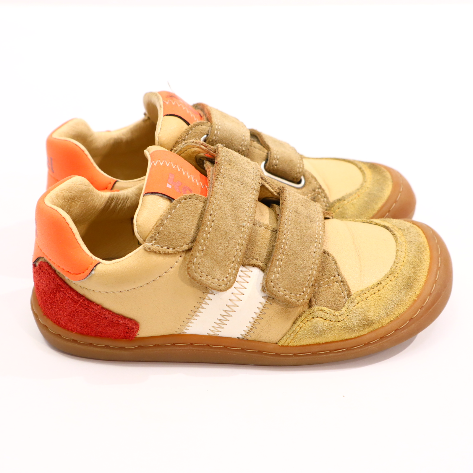 Halbschuhe KOEL Klett 27 creme/grün/rot Leder leichte gleichmäßige Ablaufspuren