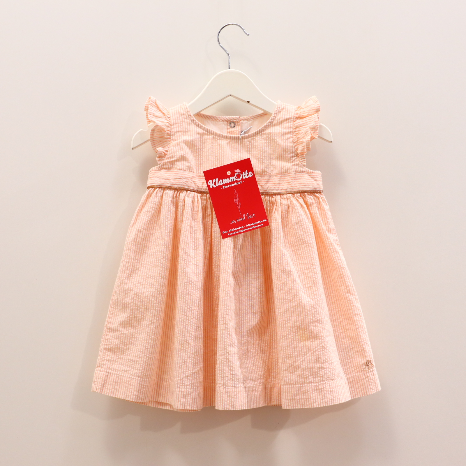 Kleider & Röcke PETIT BATEAU 74 rosa/weiß gestreift/Volants/Borde Baumwollkleid Baumwolle mit Bodyeinsatz!