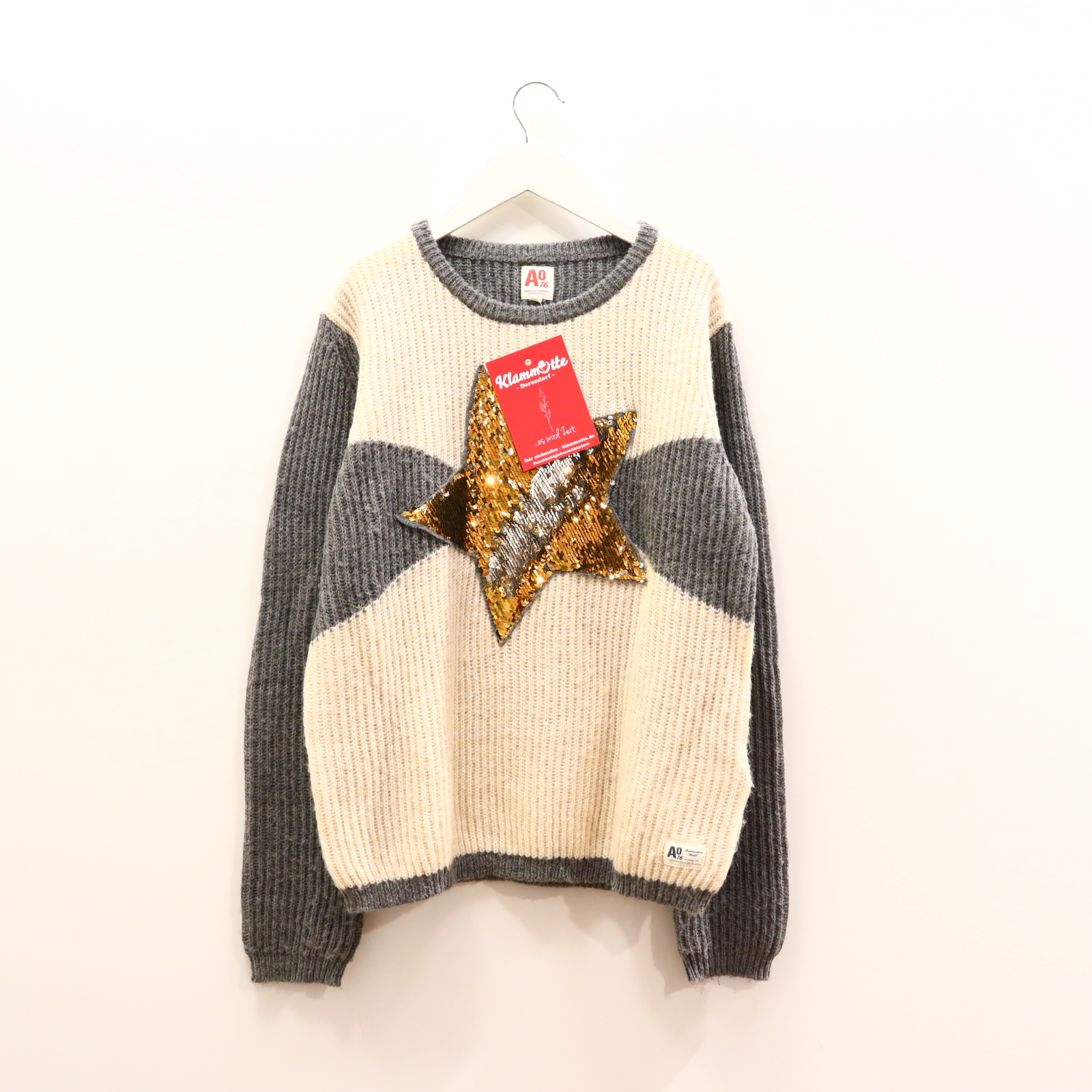 Oberteil american outfitters 164 creme/grau Pailetten/Rippstrick Strickpullover Mohair/Nylon/Polyacryl/Wolle