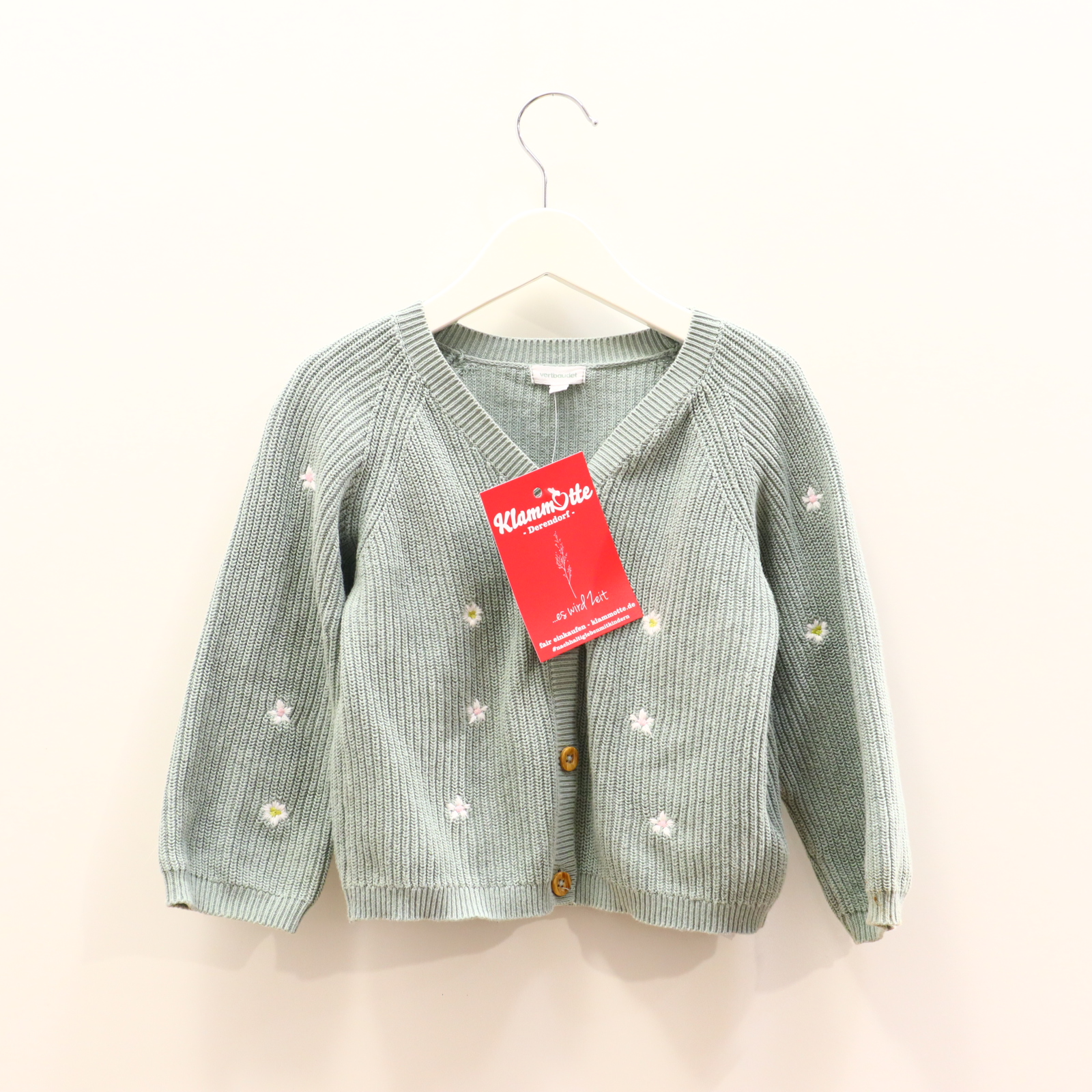 Oberteil Vertbaudet 98 salbei Blumen/Rippstrick/Stickerei Strickjacke Baumwolle