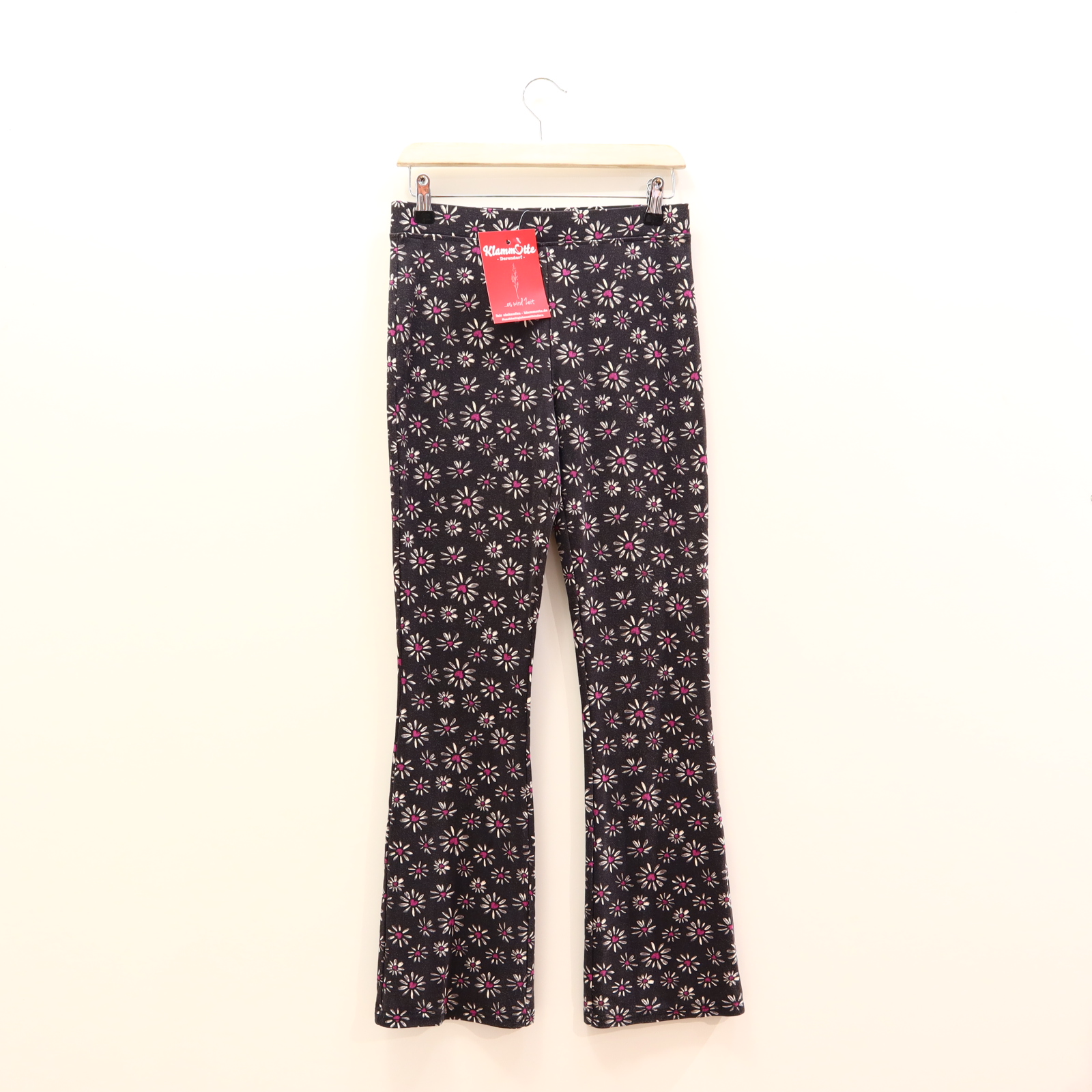 Hose ONLY Legging 164 anthrazit/flieder/weiß Allover Print/Blumen Elasthan/Jersey/Polyester/Viskose Gummibandzug Wide Leg