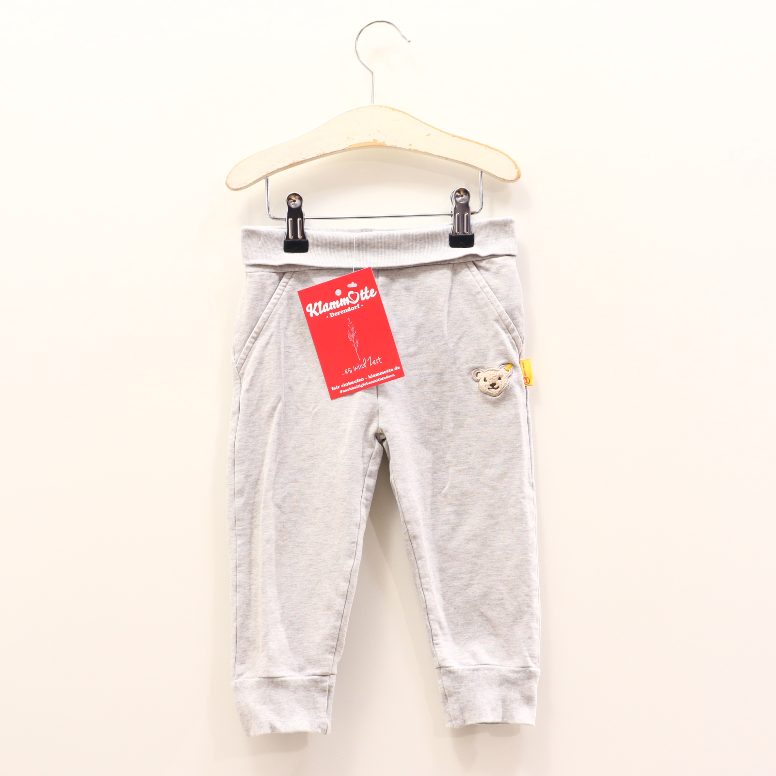 Hosen & Strampler Steiff 80 grau Applikation/Logo/melange Jogger Baumwolle/Elasthan/Sweat Komfortbund