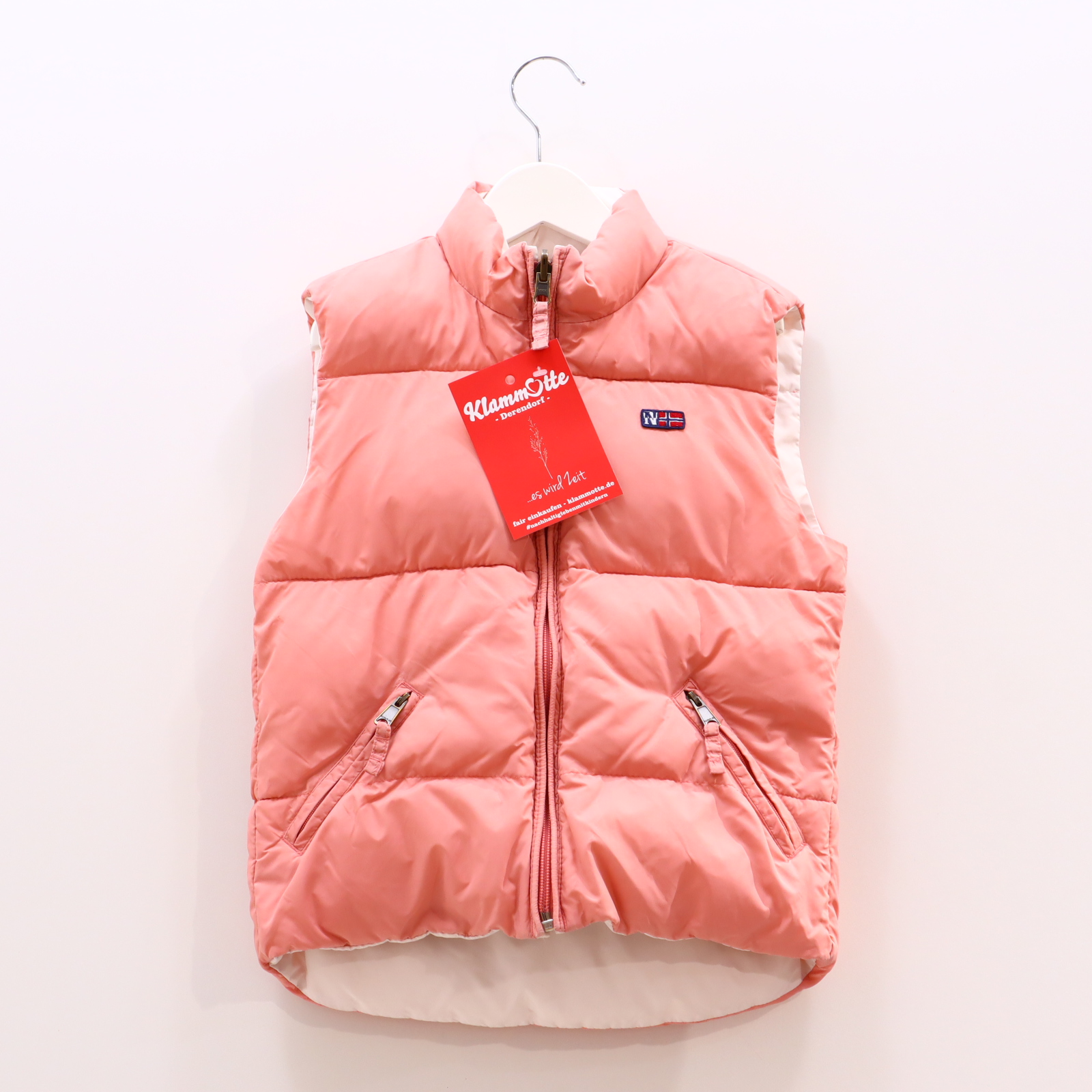 Jacke NAPAPIJRI Steppweste 116/122 rosa/weiß Applikation/Logo/Print wendbar