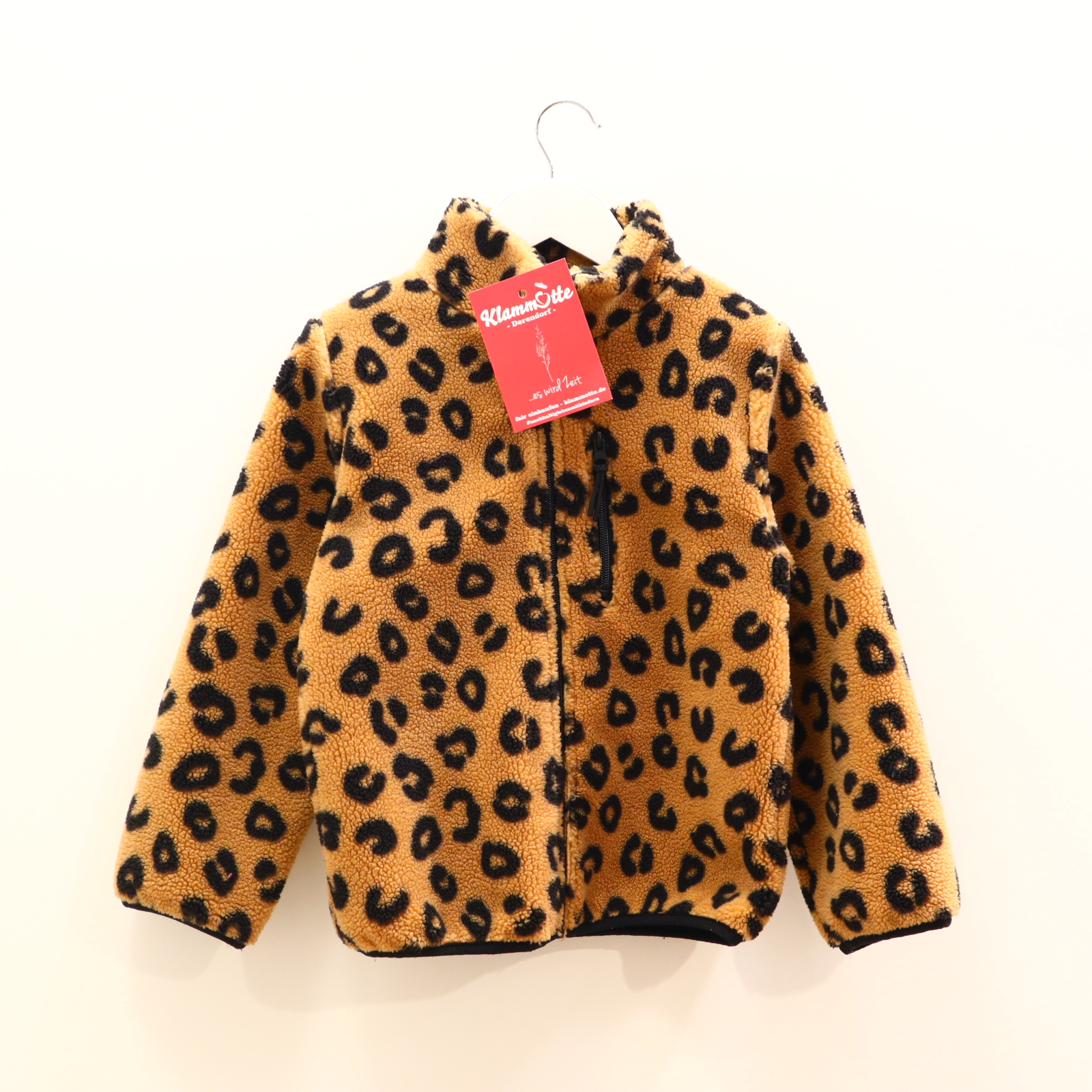 Jacke H&M Teddyjacke 122/128 karamell/schwarz Animalprint Polyester/Sherpa