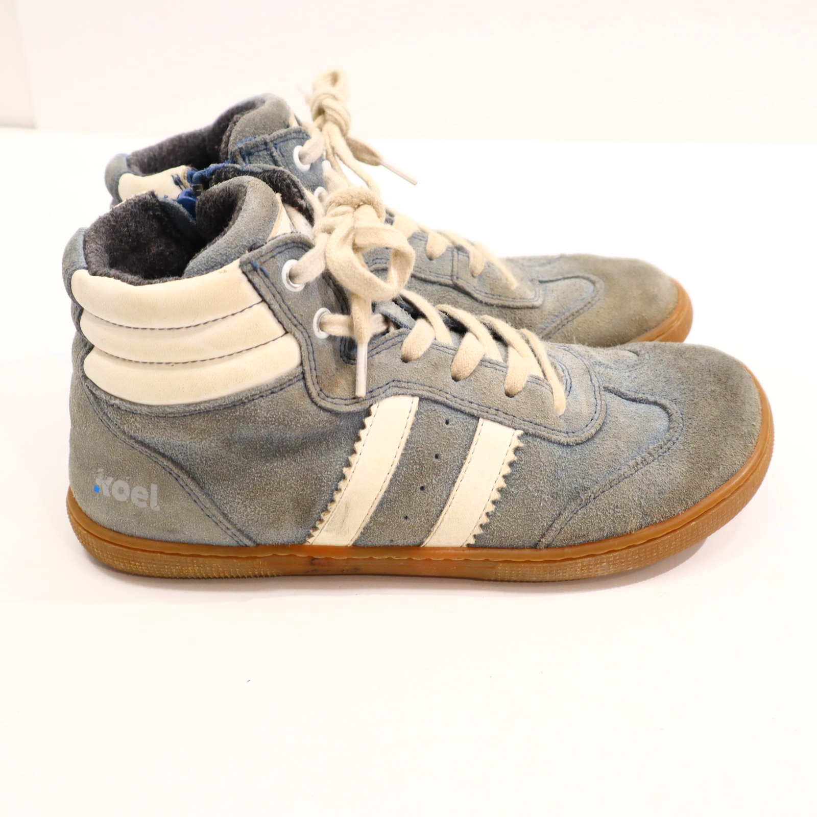 Halbschuhe KOEL Barfußschuhe/Schnürschuh mit Reißverschluß 34 blau Wildleder Herbst/Übergang leichte gleichmäßige Ablaufspuren
