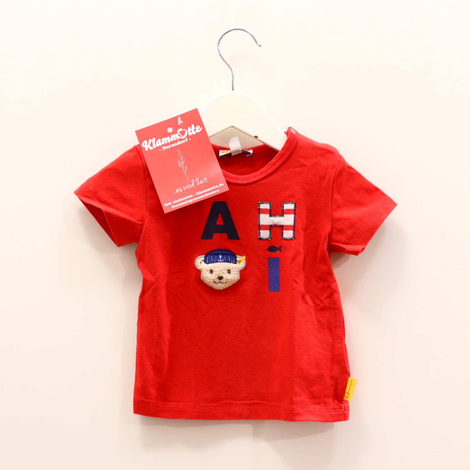 Oberteil Steiff 74 rot Applikation/Logo/Print kurzarm Shirt Baumwolle/Elasthan