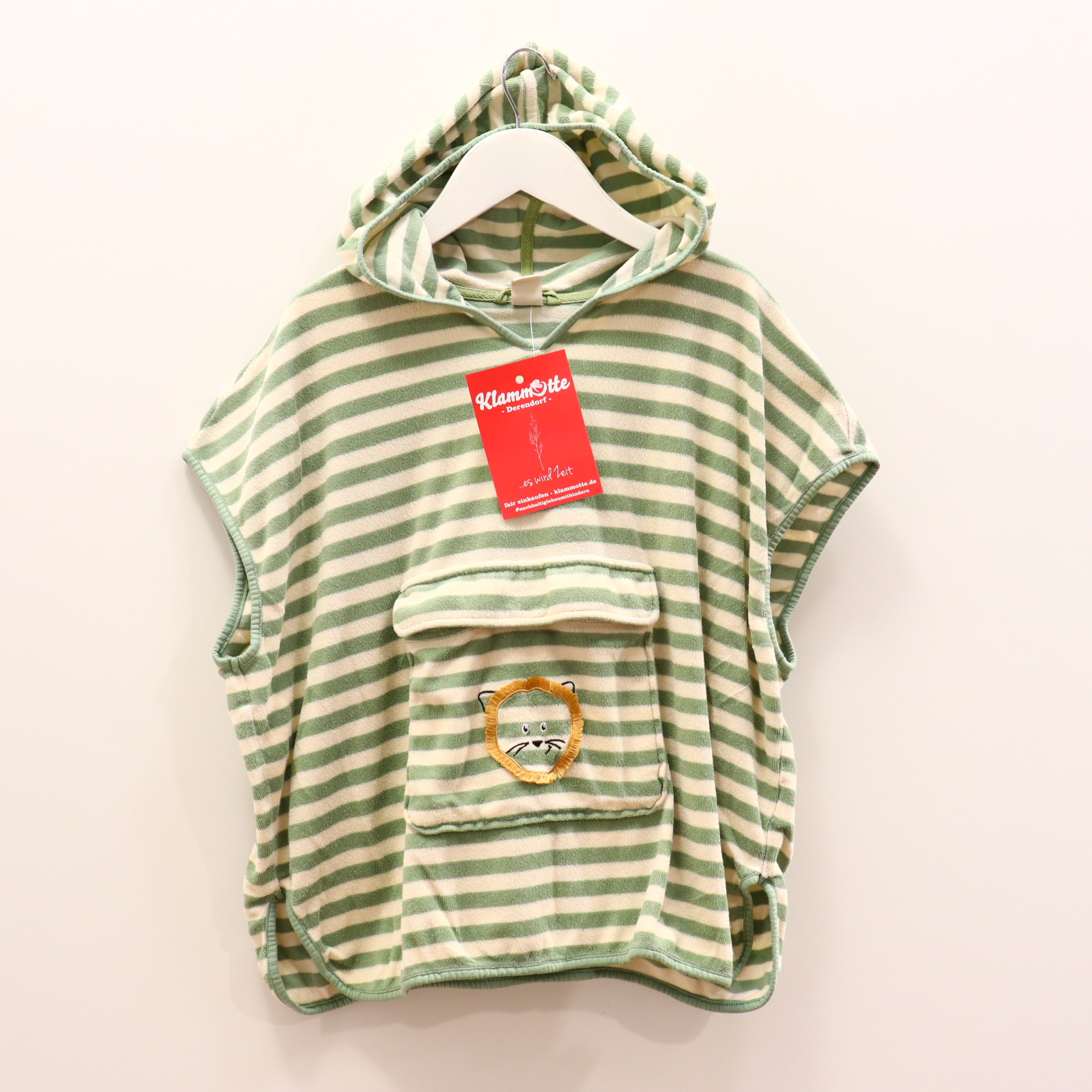 Bademode TCM Badeponcho 98/104 creme/grün Applikation/gestreift Frottee