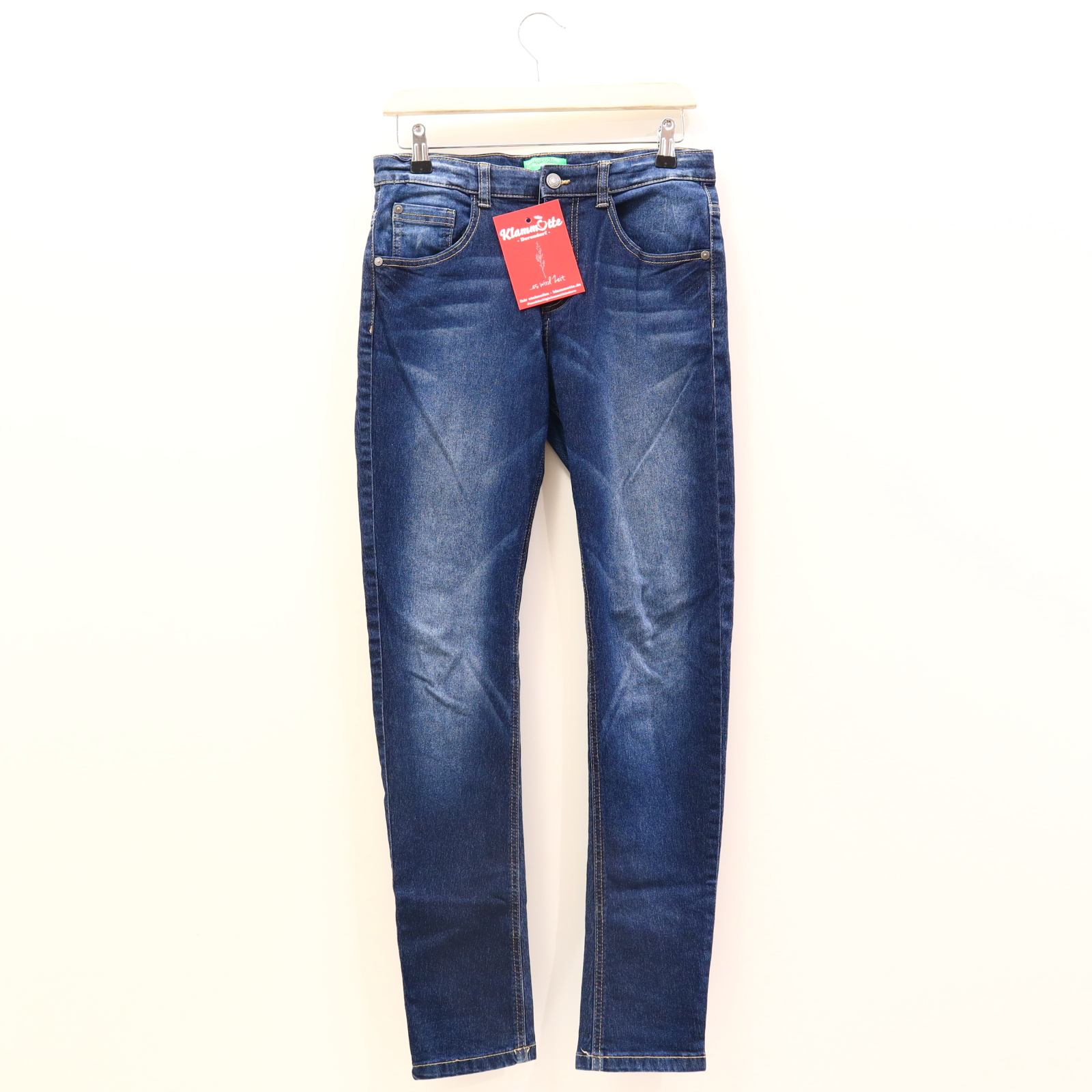 Hose BENETTON 170 Jeans blau Druckknopf/Reißverschluß/verstellb. Bund Denim Skinny