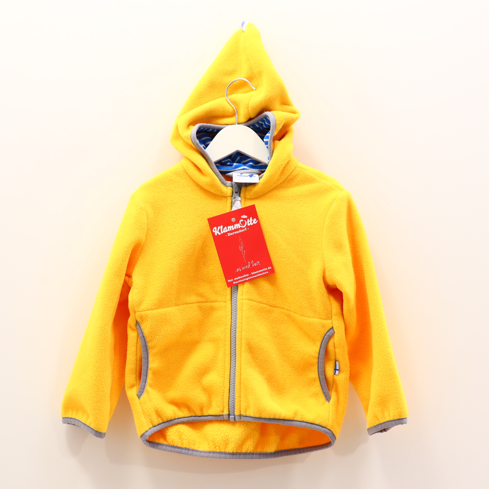 Oberteil FINKID Gr. 92/Gr. 98 Fleecejacke/Kapuzenjacke gelb Mesh-Kapuzenfutter/Zipfelkapuze