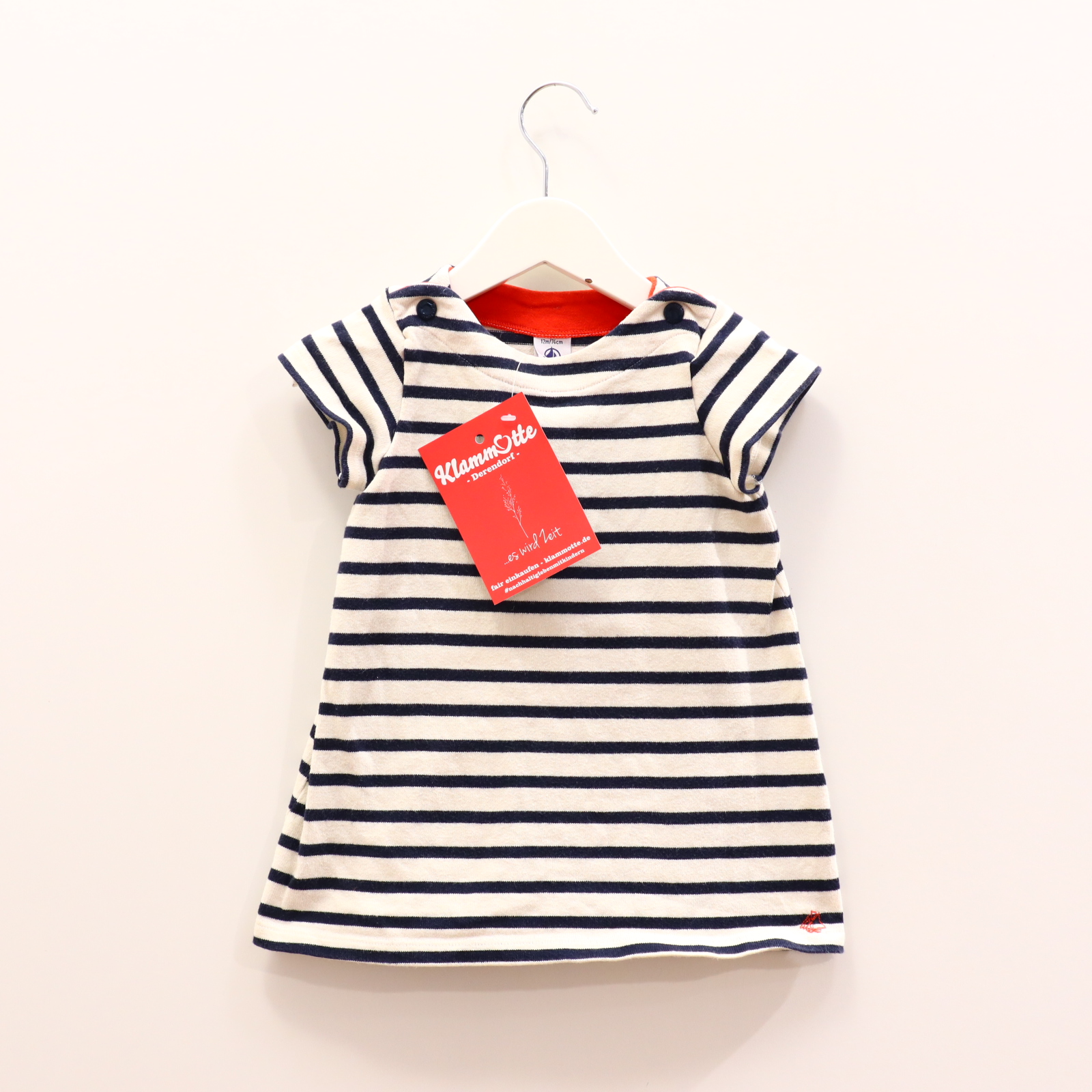 Kleider & Röcke PETIT BATEAU Kleid 74 blau/creme gestreift Baumwolle/Interlock Druckknopf