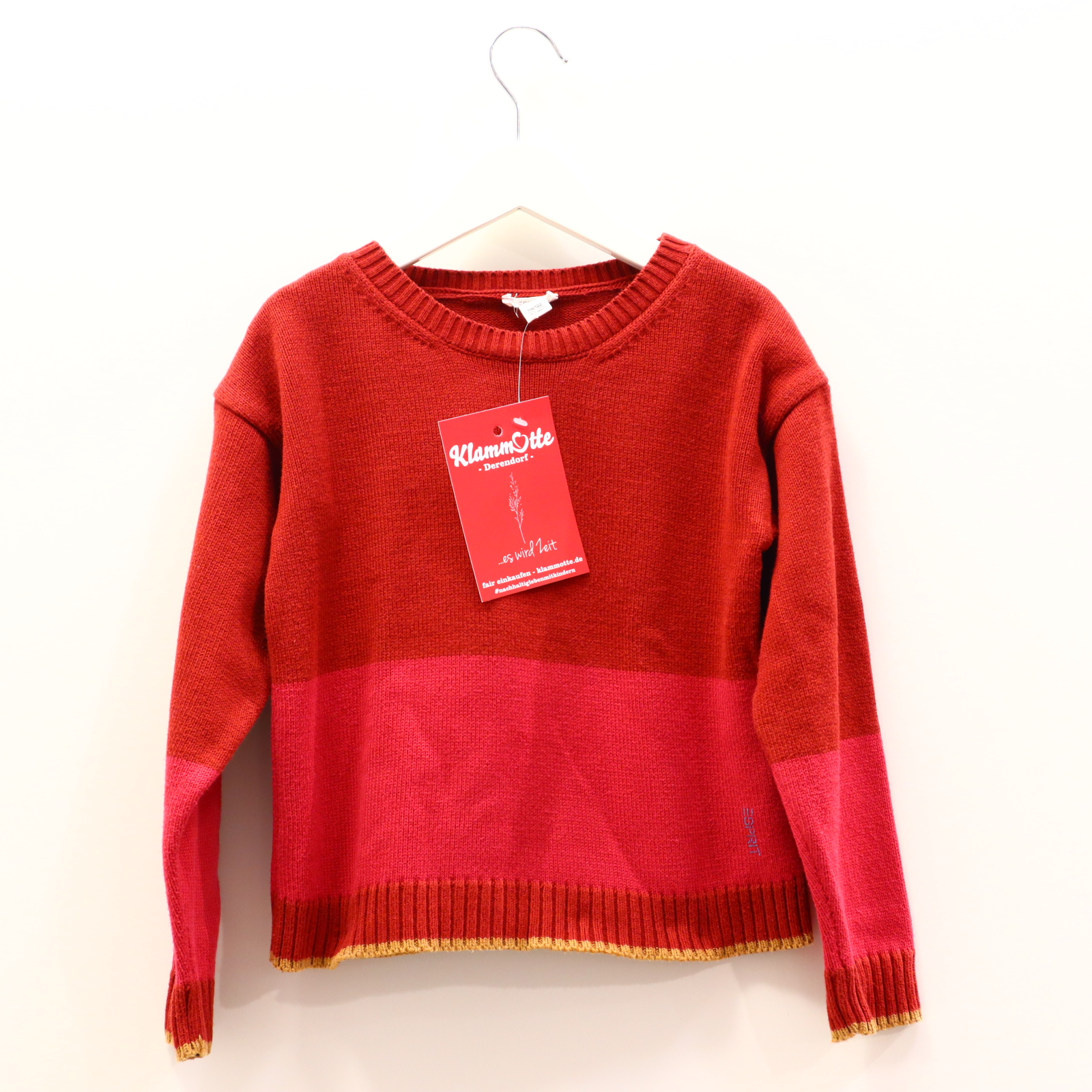 Oberteil ESPRIT 116/122 bordeaux/dahlia/safran Color Blocking Strickpullover Baumwolle/Polyacryl