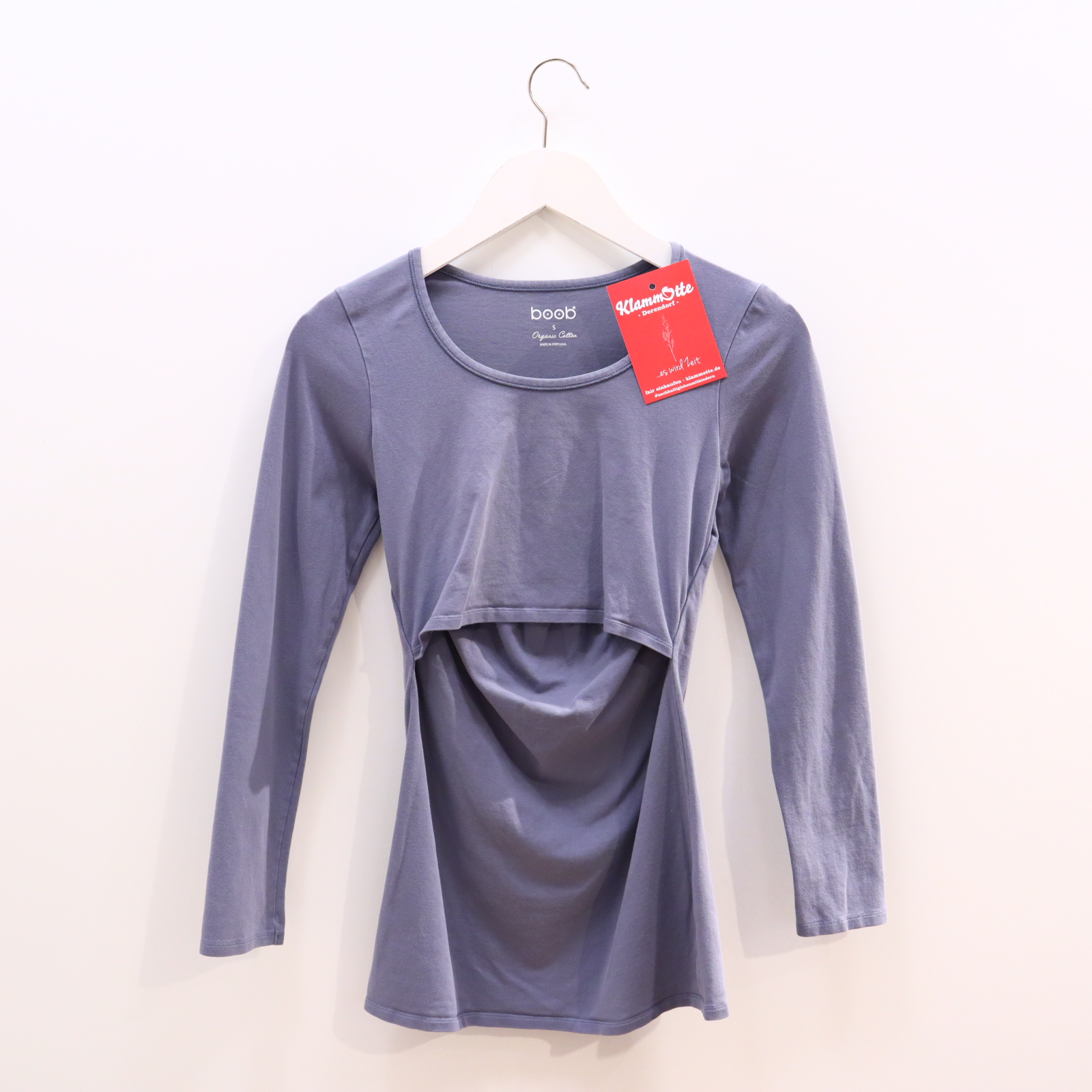 Shirt boob S/36 grau Bio Baumwolle/Elasthan langarm/Stillshirt kl. Nahtfehler!