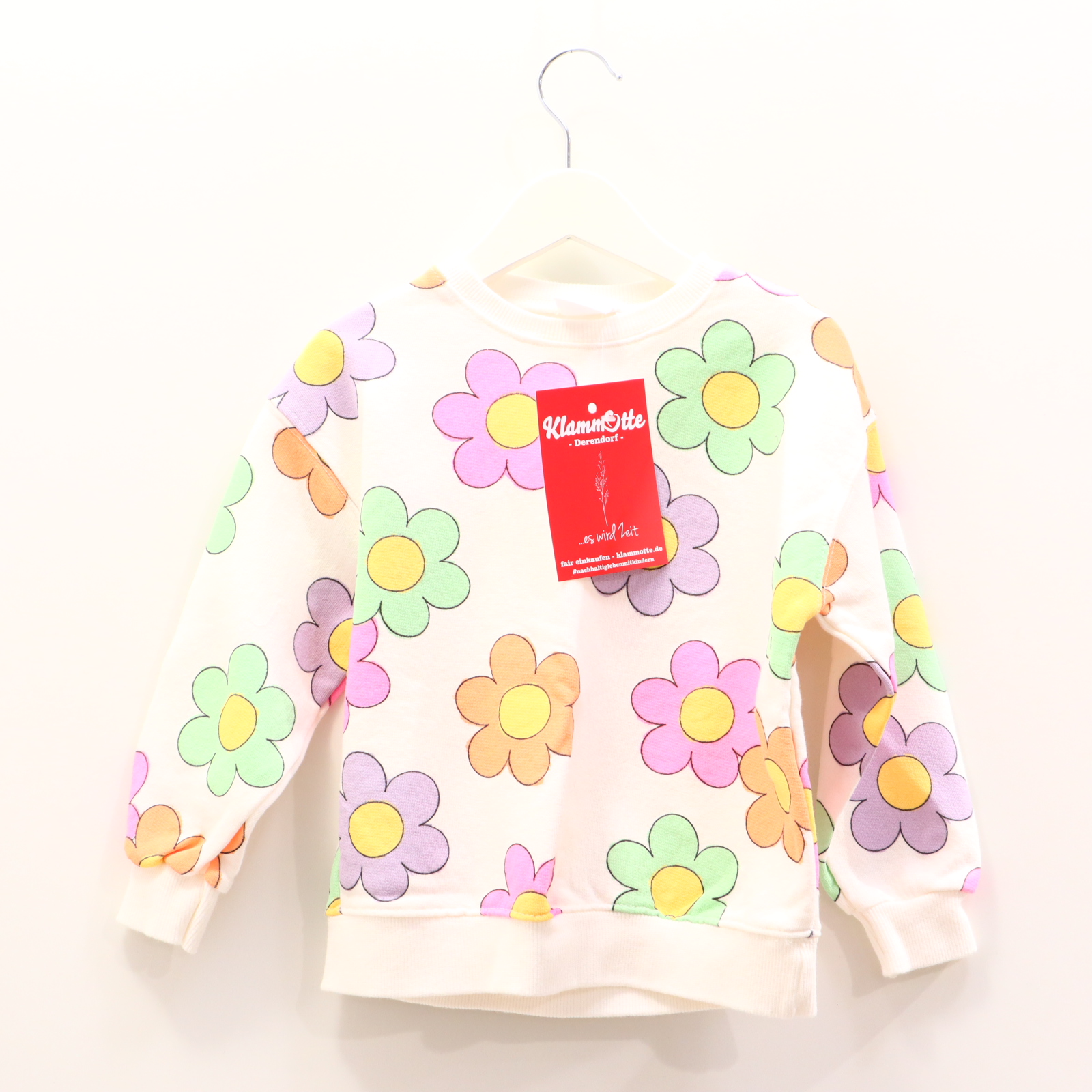 Oberteil ZARA 98 bunt/weiß Alloverprint/Blumen Sweatshirt Baumwolle