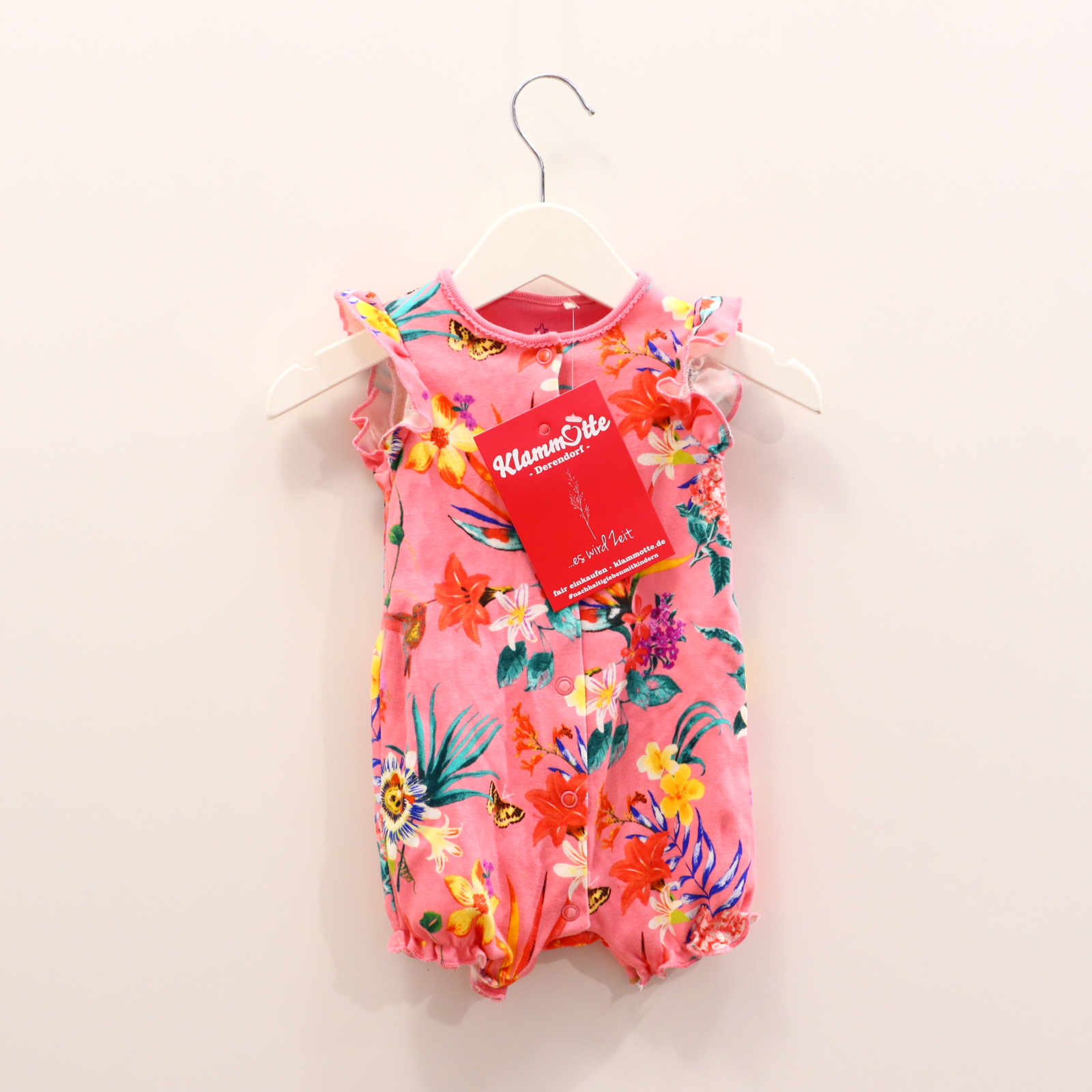 Hosen & Strampler next 62 bunt/pink Alloverprint Einteiler/kurzarm/ohne Bein Jersey Druckknopfverschluss vorne und im Schritt