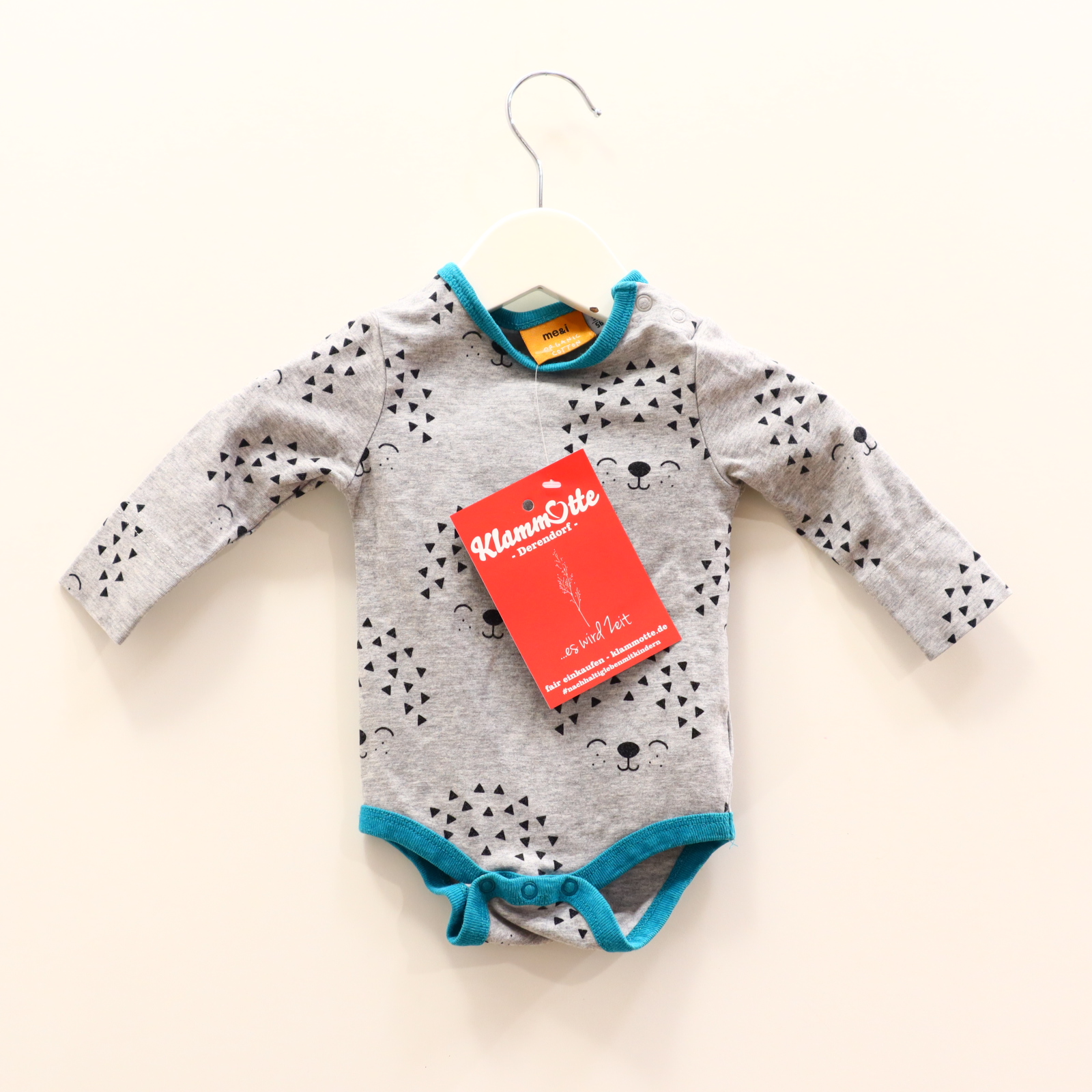 Body me&i 50/56 grau/turkis langarm Allover Print/melange Bio-Baumwolle/Elasthan