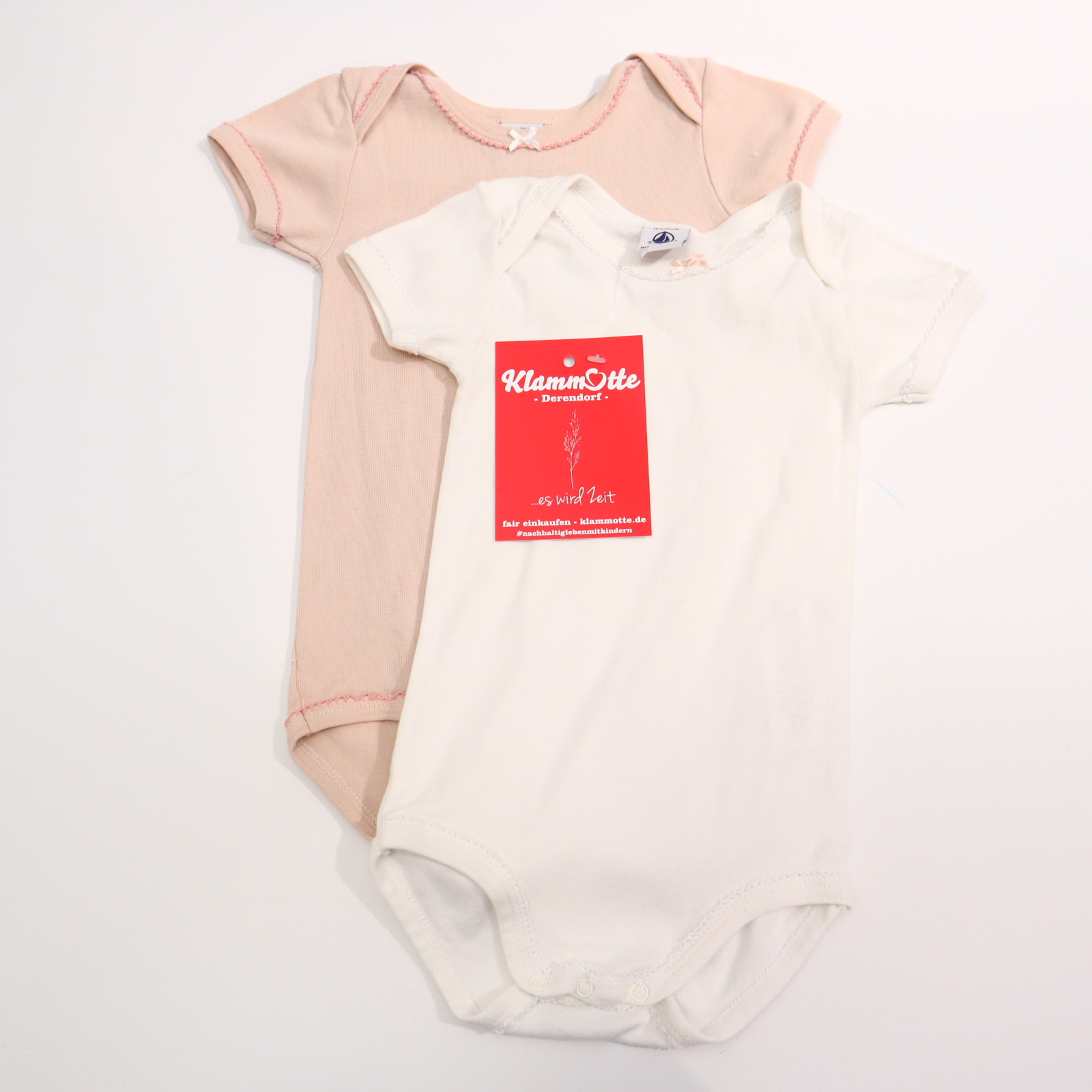 Body PETIT BATEAU 80 rosa/weiß kurzarm/2er-Set