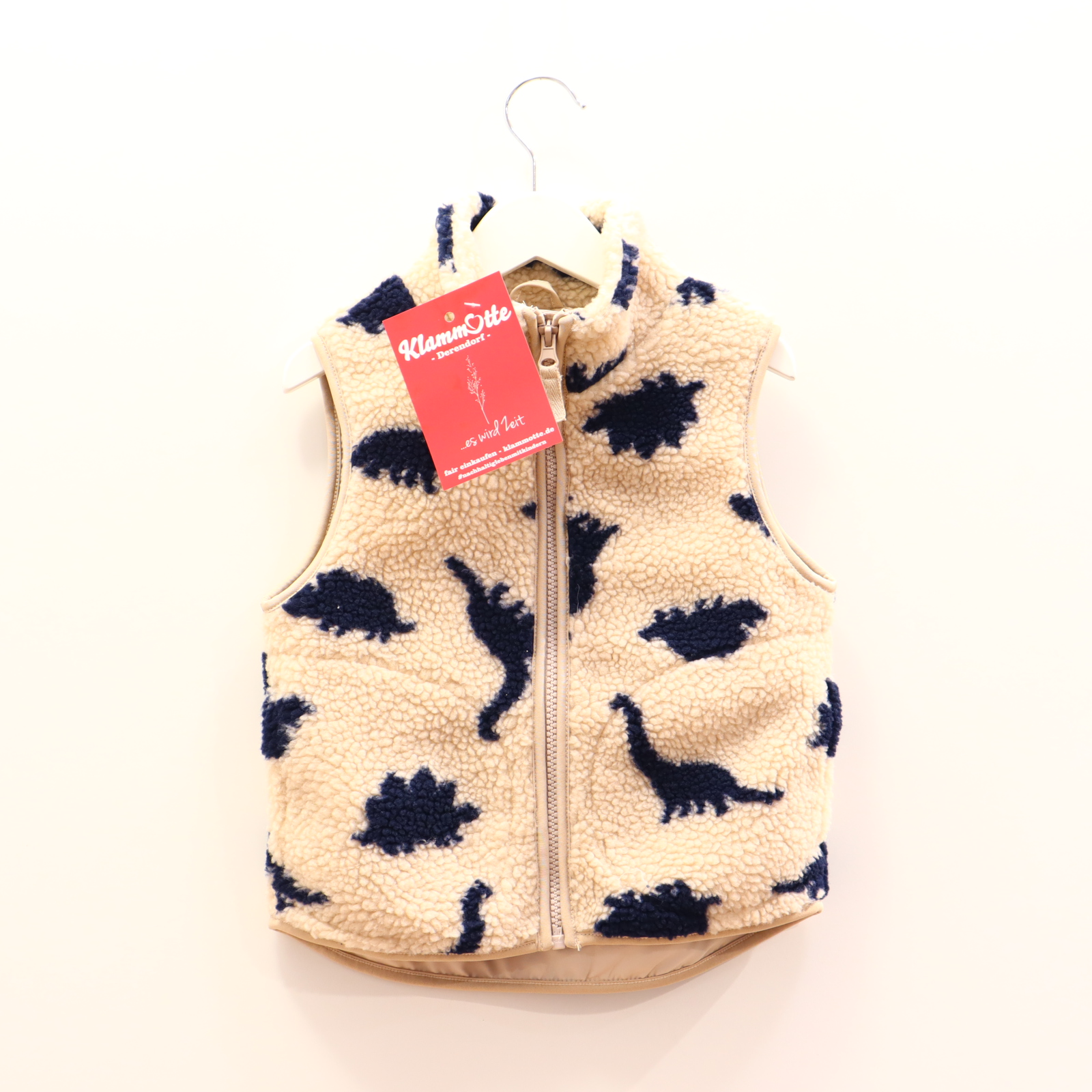 Jacke H&M 98/104 blau/creme Alloverprint Weste Polyester/Sherpa Jersey-Kapuzenfutter Dinosaurier