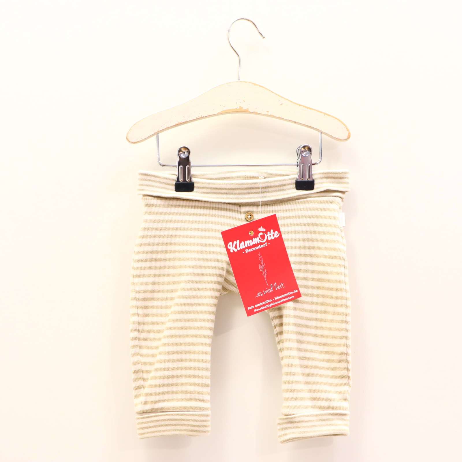 Hosen & Strampler noppies 68 creme/salbei gestreift/Rippstrick Jerseyhose Komfortbund
