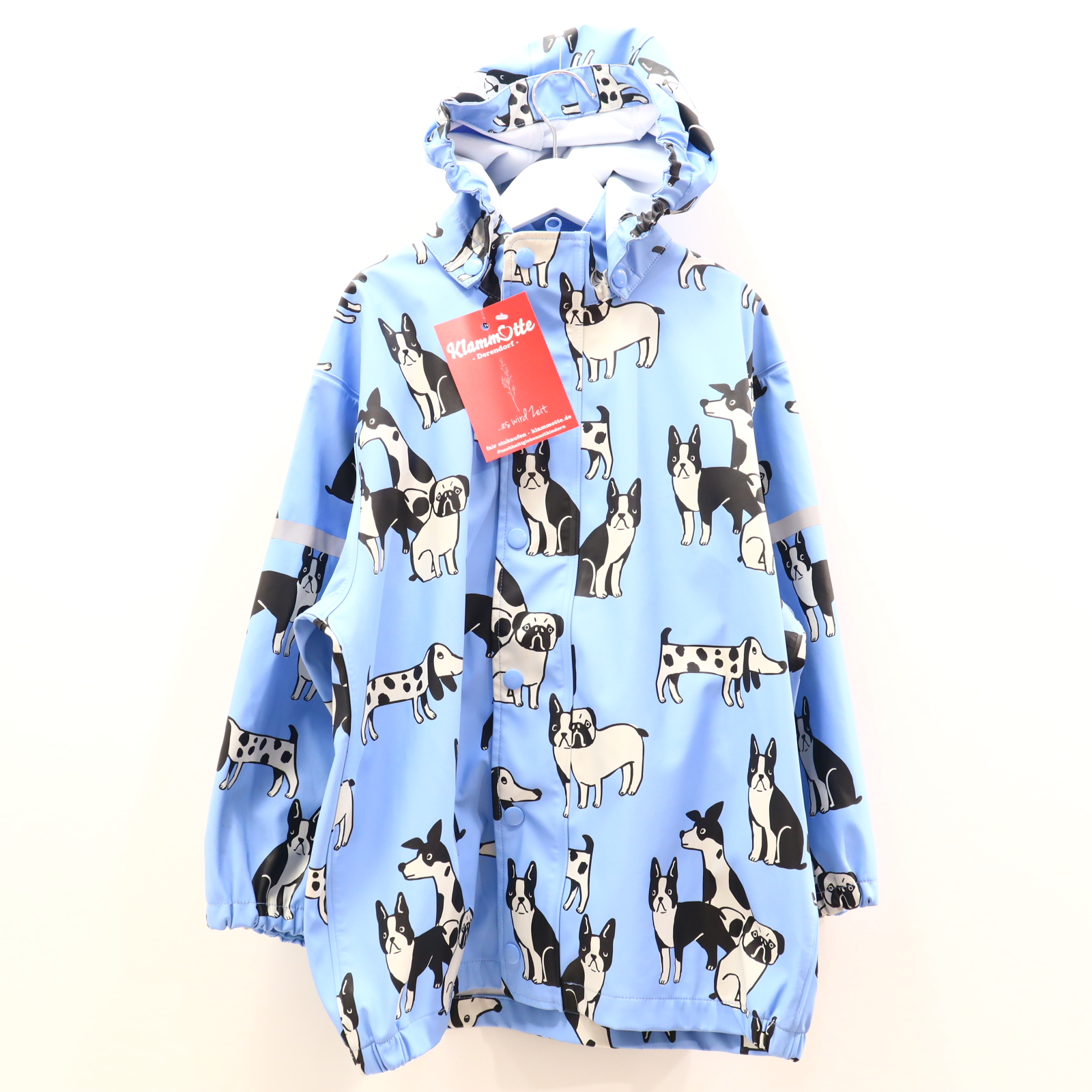 Jacke LINDEX Regenjacke 128 hellblau/schwarz/weiß Alloverprint abnehmb. Kapuze