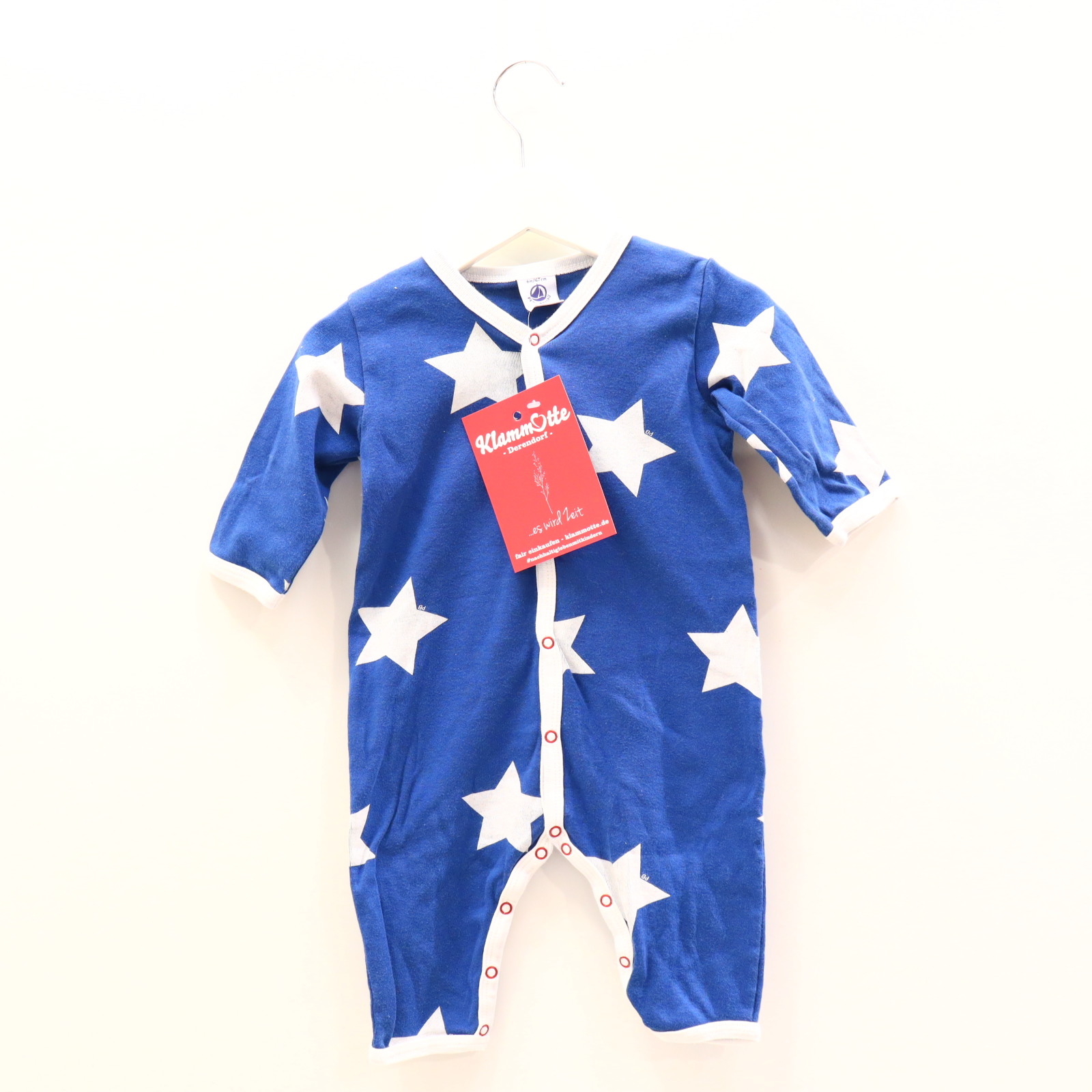 Oberteil PETIT BATEAU 68 blau/weiß Alloverprint/Sterne Schlafeinteiler ohne Fuß Baumwolle