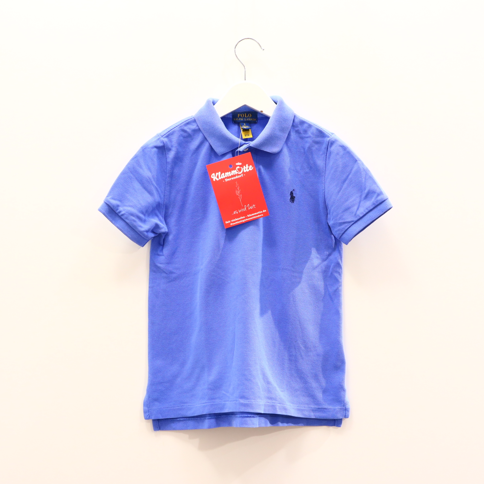 Oberteil RALPH LAUREN Gr. 116/Gr. 122 kurzarm Shirt blau Baumwolle/Pique Logo/Stickerrei Polo