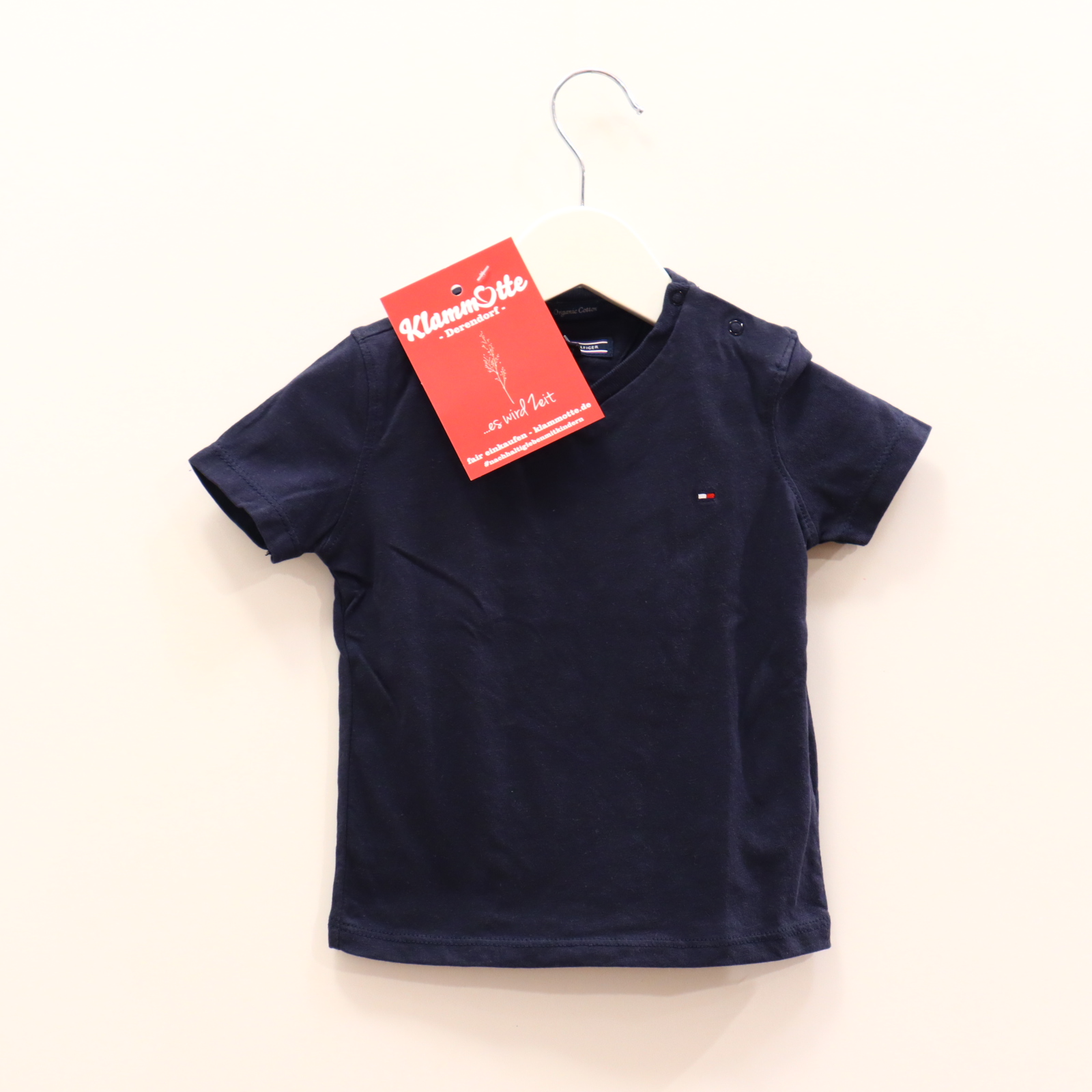 Oberteil TOMMY HILFIGER 74 schwarz Logo/Stickerei kurzarm Shirt Baumwolle V-Ausschnitt