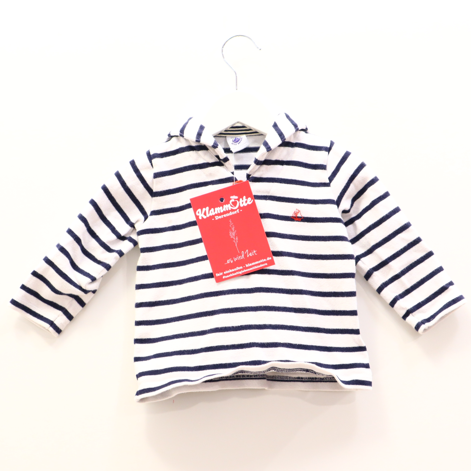 Oberteil PETIT BATEAU 80/86 blau/weiß gestreift Sweatshirt Interlock Matrosenkragen