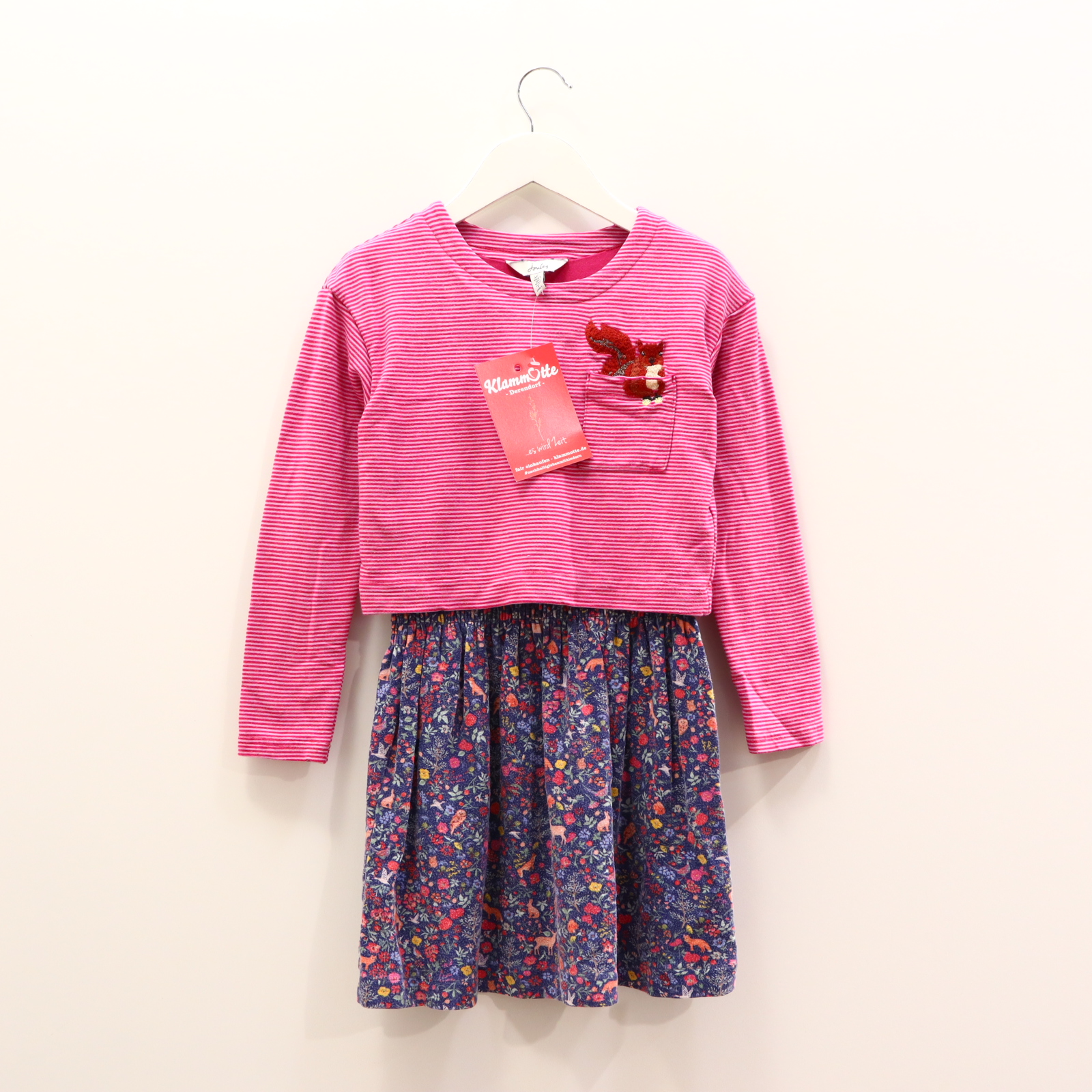 Kleider & Röcke JOULES Sweatkleid 122/128 blau/bunt/rosa/rot Alloverprint/Blumen/gestreift/Stickerei Baumwolle/Elastan/Viskose leicht blass