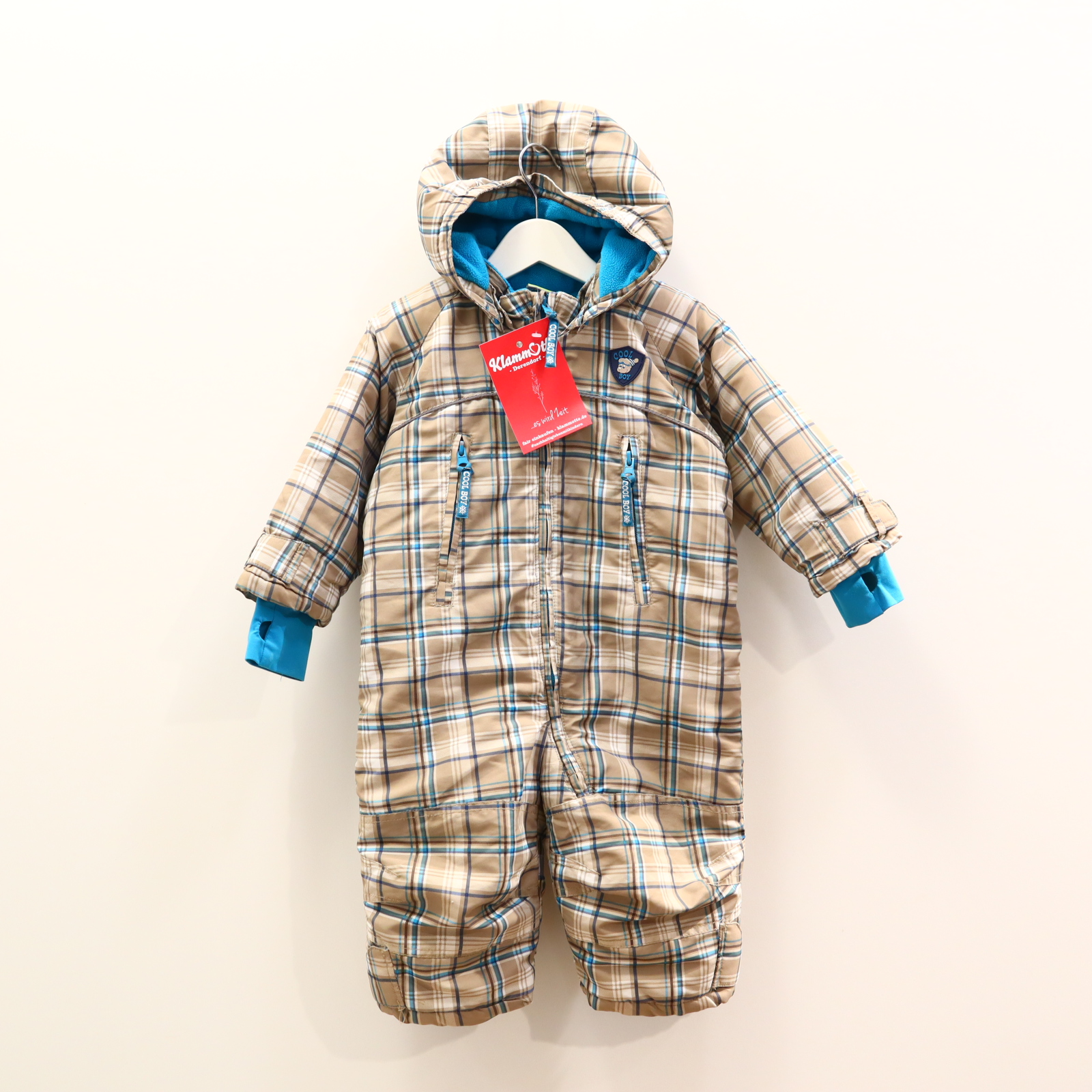 Schneeanzüge & mehr Topolino 86 beige/turkis/weiß Applikation/gestreift abnehmb. Kapuze/Fleecefutter Schneeanzug