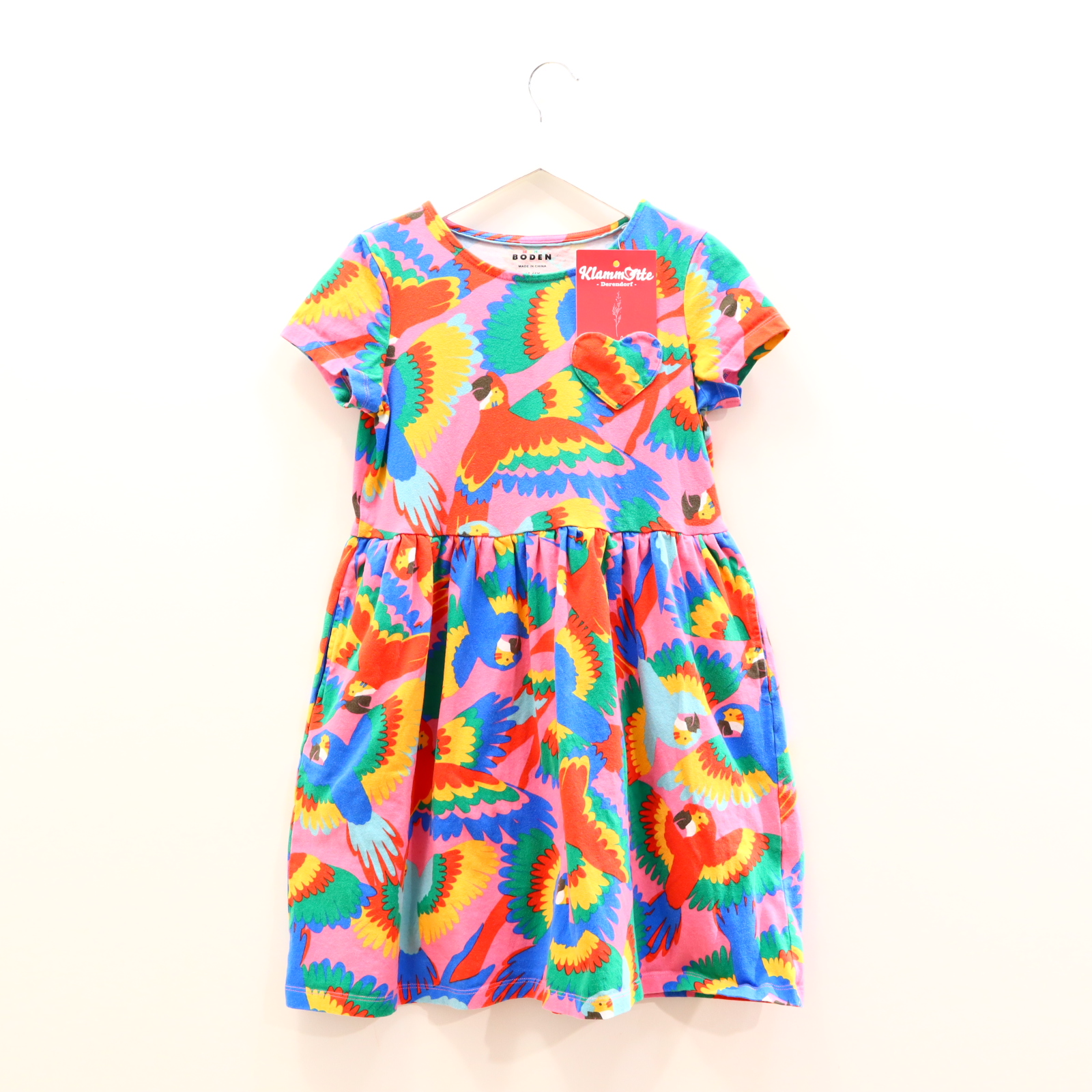 Kleider & Röcke mini Boden Jerseykleid 140/146 bunt/rosa Alloverprint Baumwolle Knopf