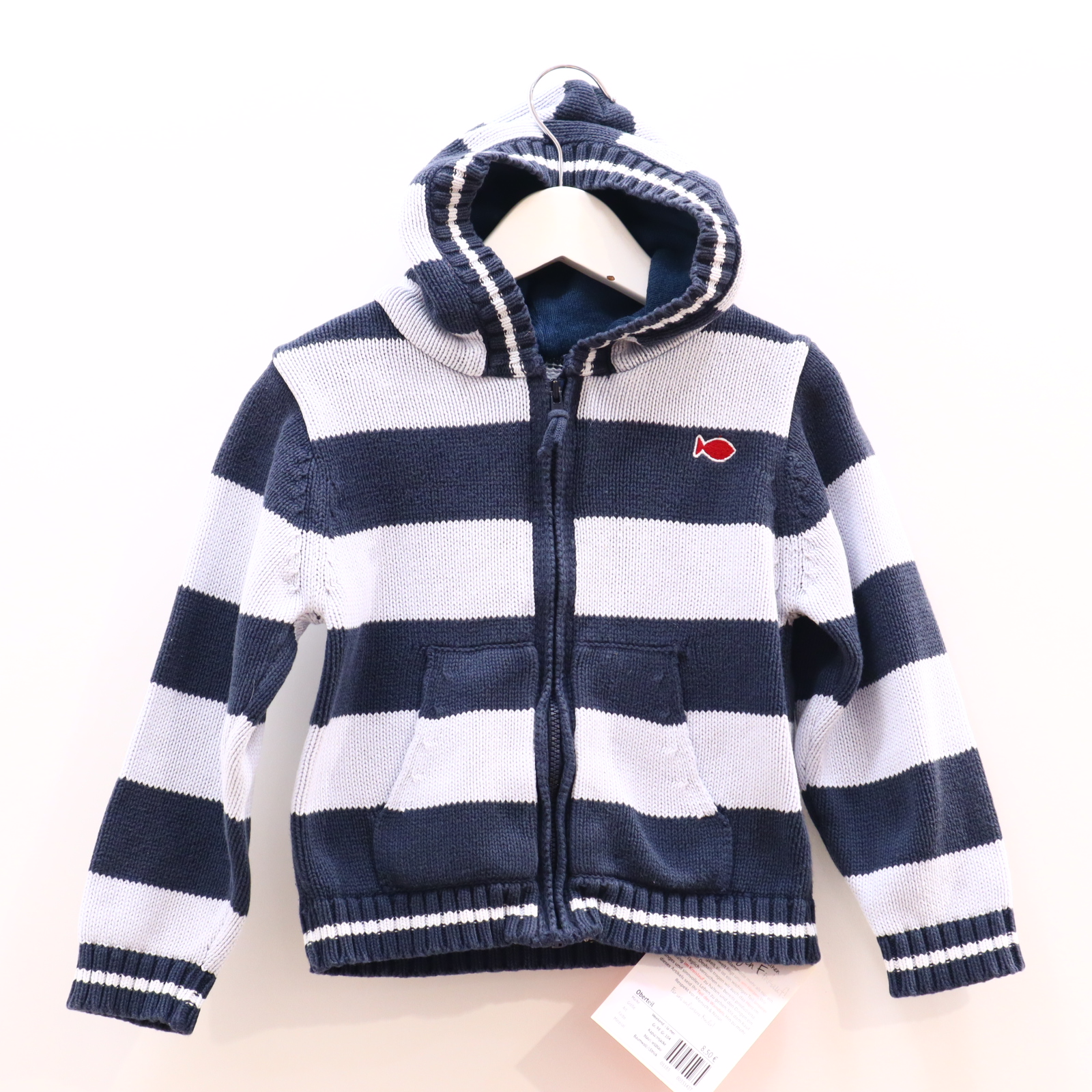 Oberteil Weekend á la mer Gr. 104/Gr. 98 Kapuzenjacke blau/hellblau Baumwolle/Strick gestreift/Logo/Stickerrei